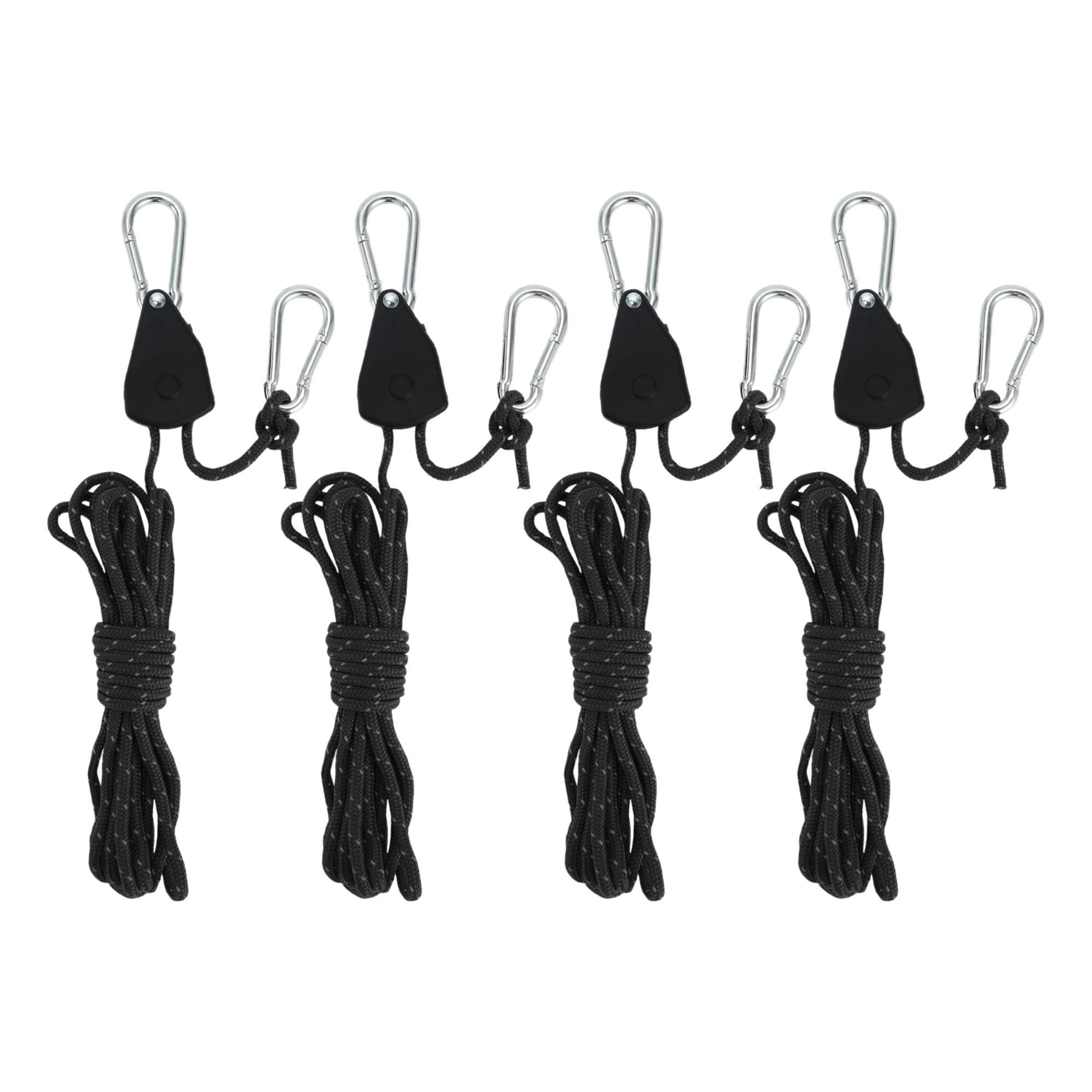 Unique Bargains 4Pcs Adjustable Tent Rope Hanger 12.8ft Black