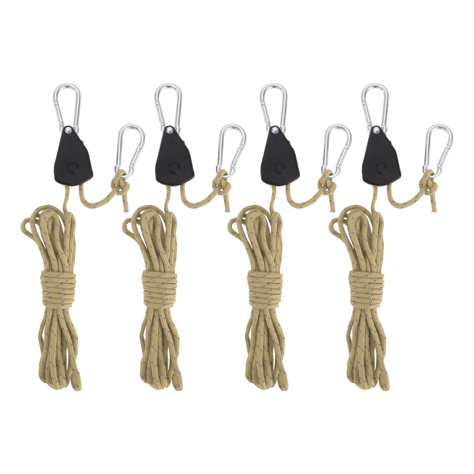 Unique Bargains 4Pcs Adjustable Tent Rope Hanger 12.8ft Khaki