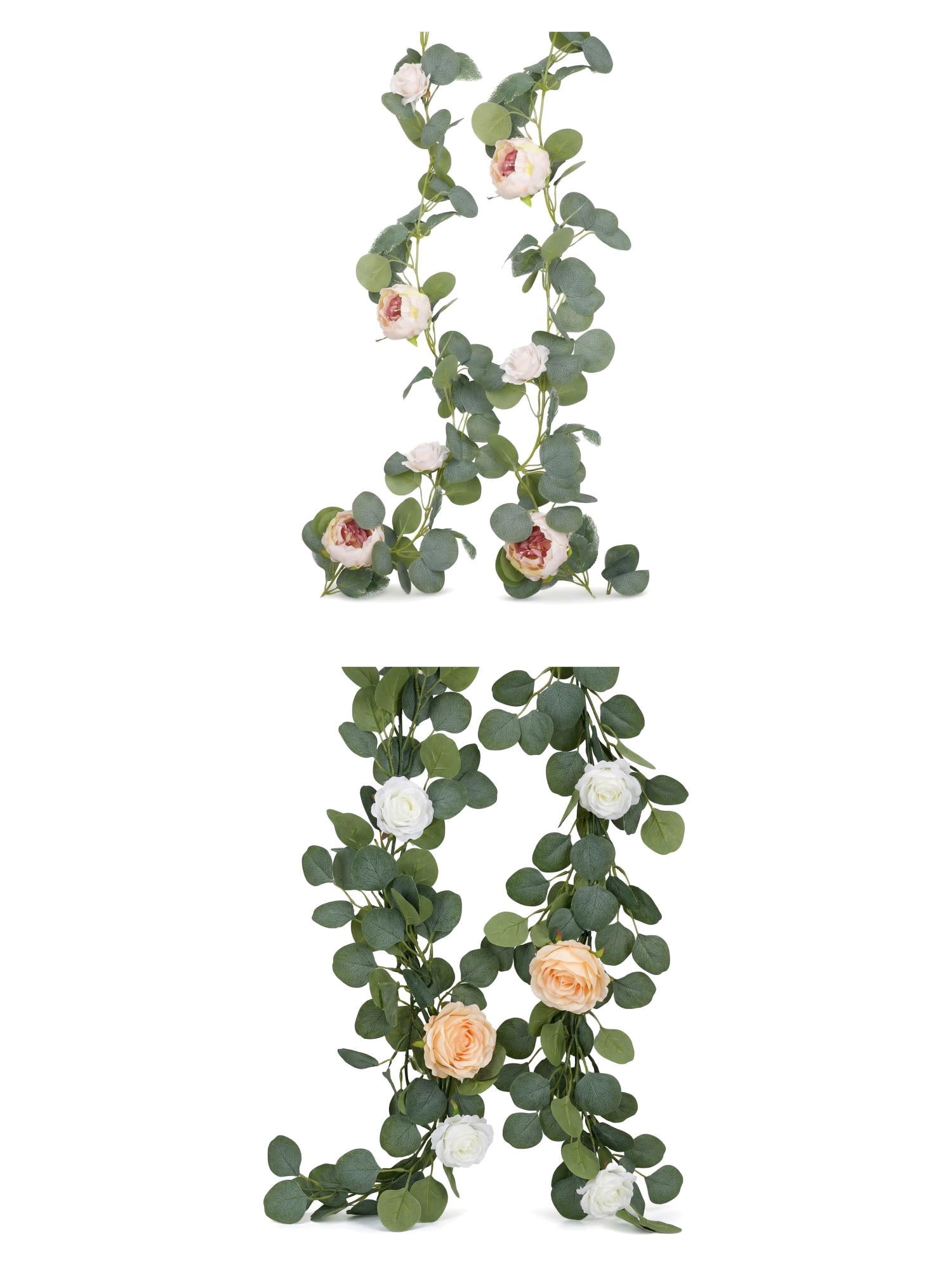 Unique Bargains 4Pcs Artificial Eucalyptus Faux Flower Vine Champagne Pink 71inch