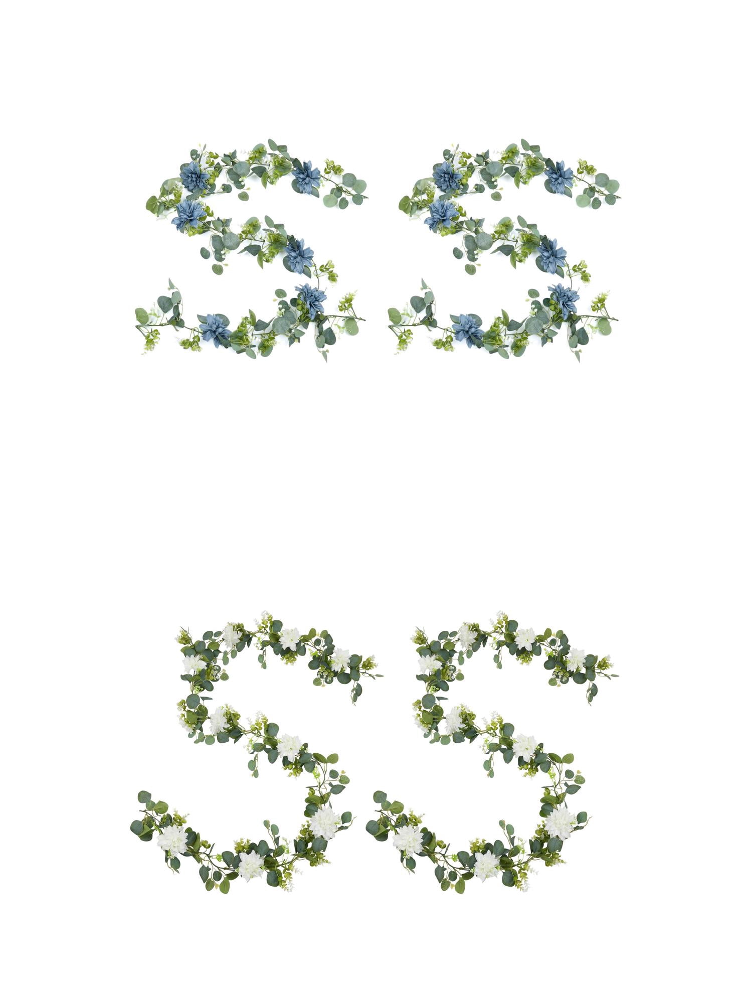 Unique Bargains 4Pcs Artificial Eucalyptus Faux Greenery Vine White Blue Flower 71inch