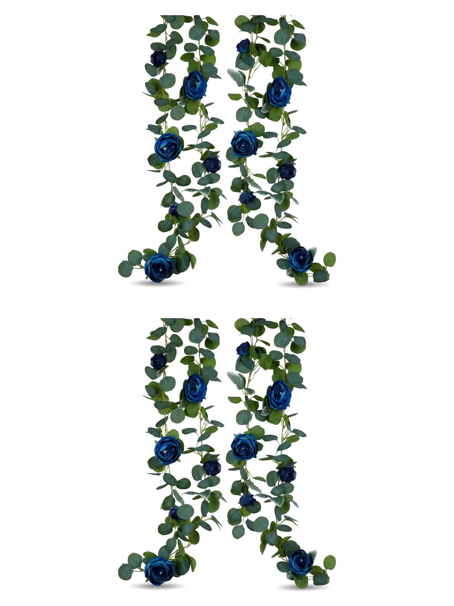Unique Bargains 4Pcs Artificial Eucalyptus Garland Faux Flower Vine Blue 71inch