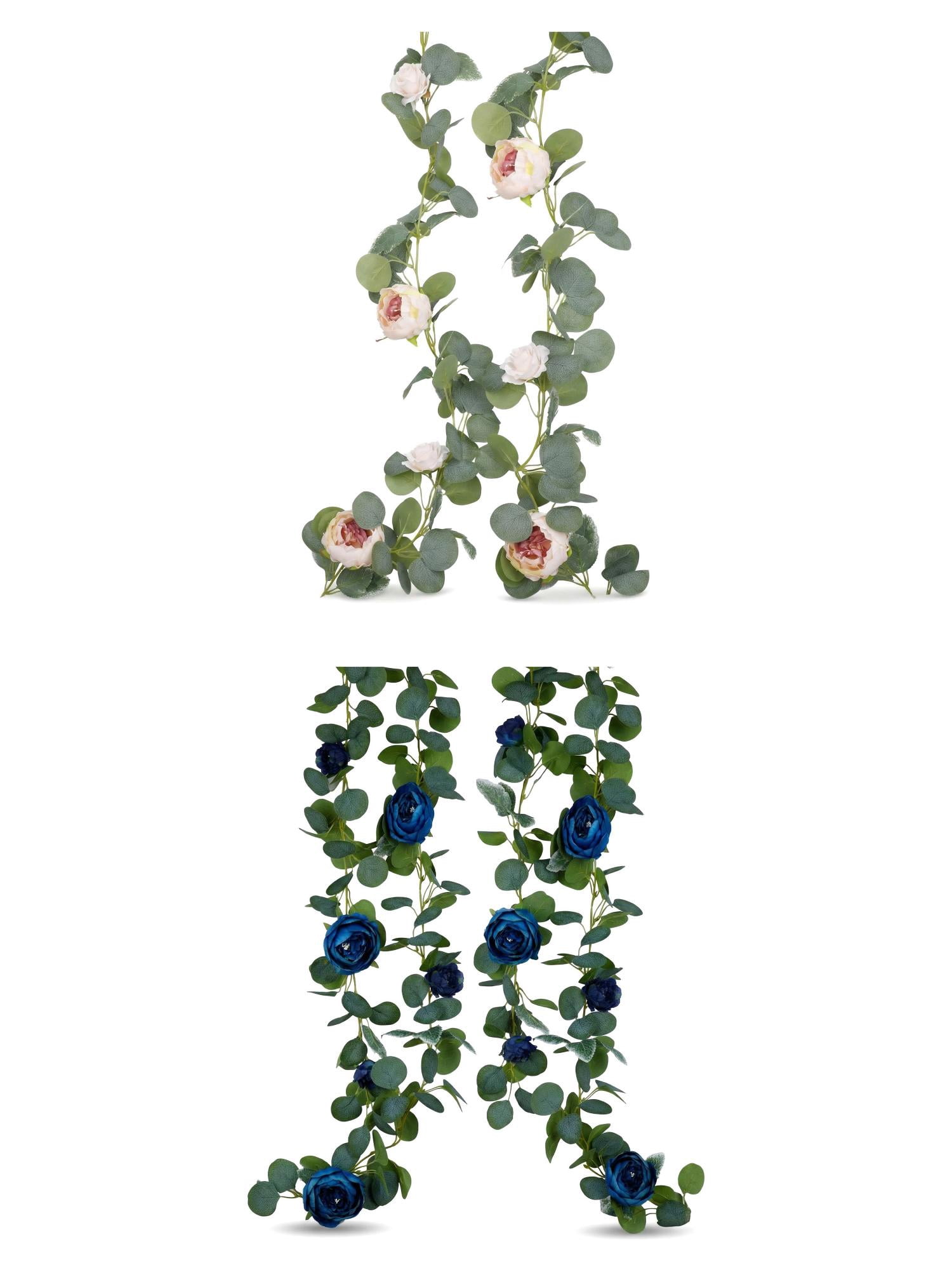 Unique Bargains 4Pcs Artificial Eucalyptus Garland Faux Flower Vine Blue Pink 71in