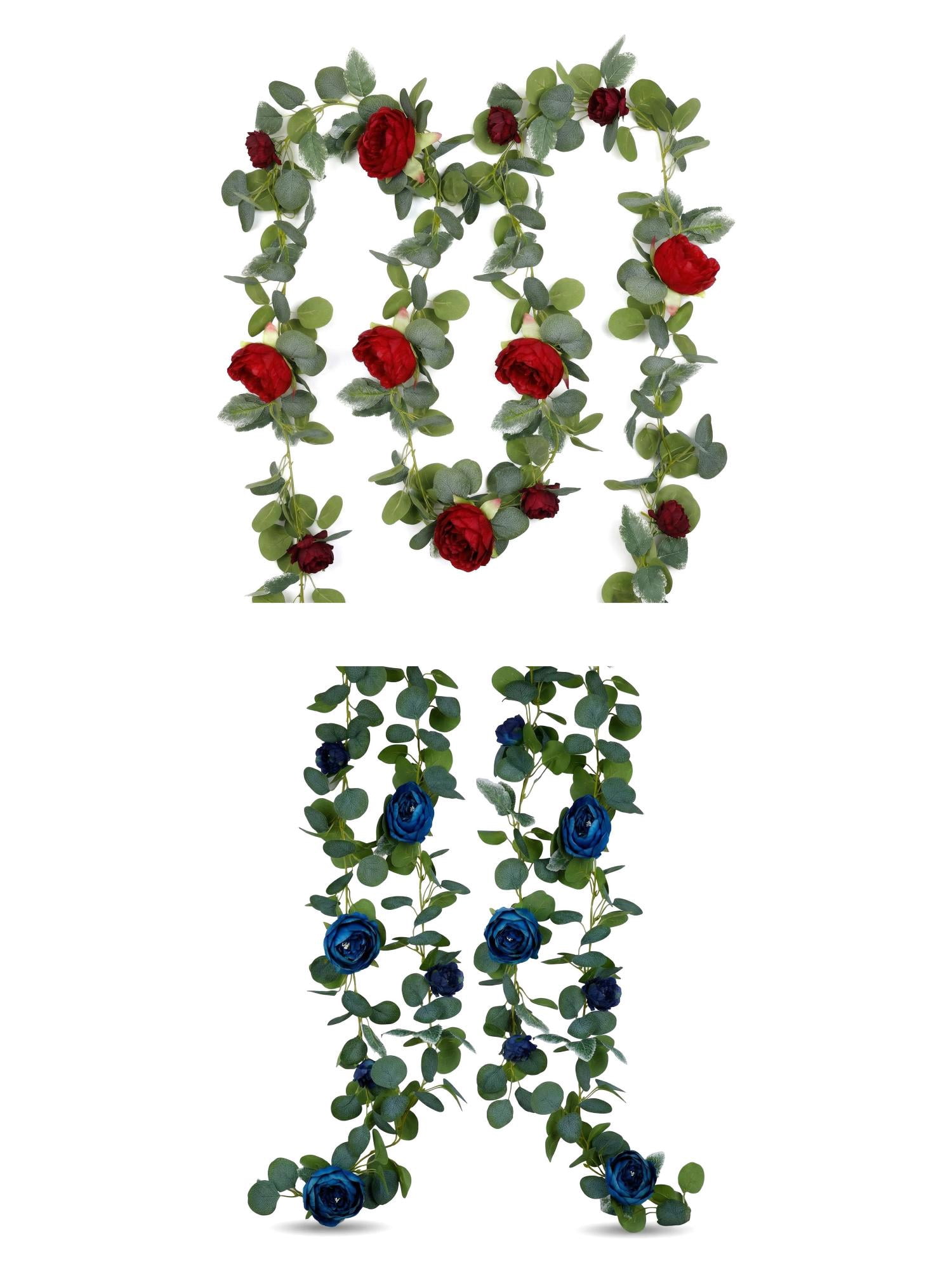 Unique Bargains 4Pcs Artificial Eucalyptus Garland Faux Flower Vine Blue Red 71inch