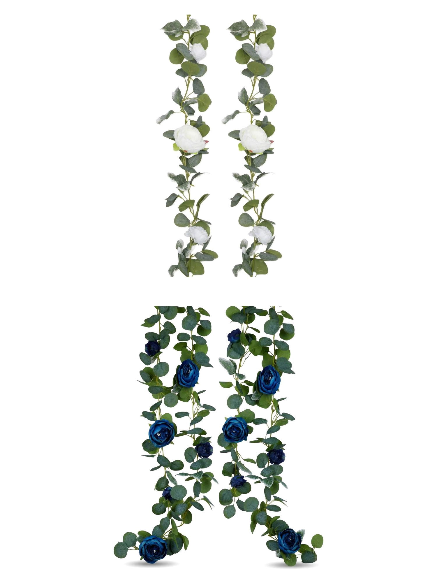Unique Bargains 4Pcs Artificial Eucalyptus Garland Faux Flower Vine Blue White 71inch
