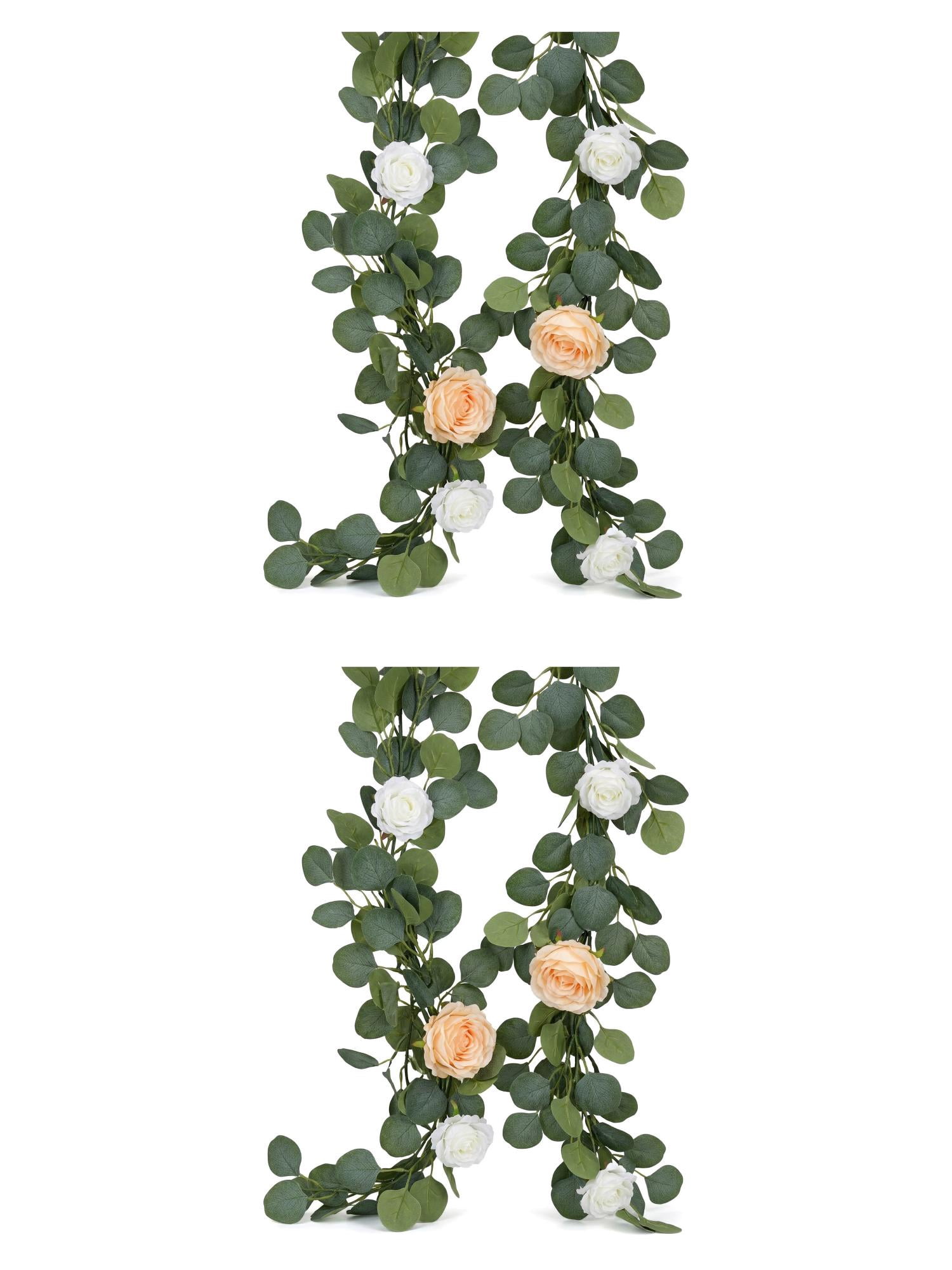 Unique Bargains 4Pcs Artificial Eucalyptus Garland Faux Flower Vine Champagne 71inch