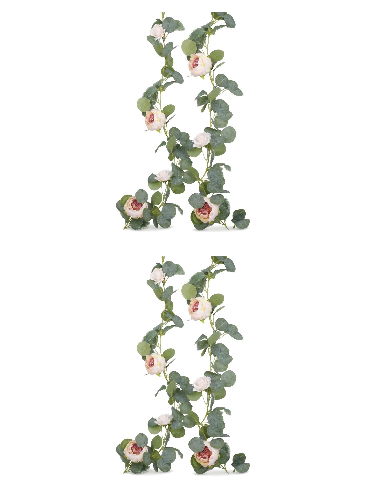 Unique Bargains 4Pcs Artificial Eucalyptus Garland Faux Flower Vine Champagne Pink 71in