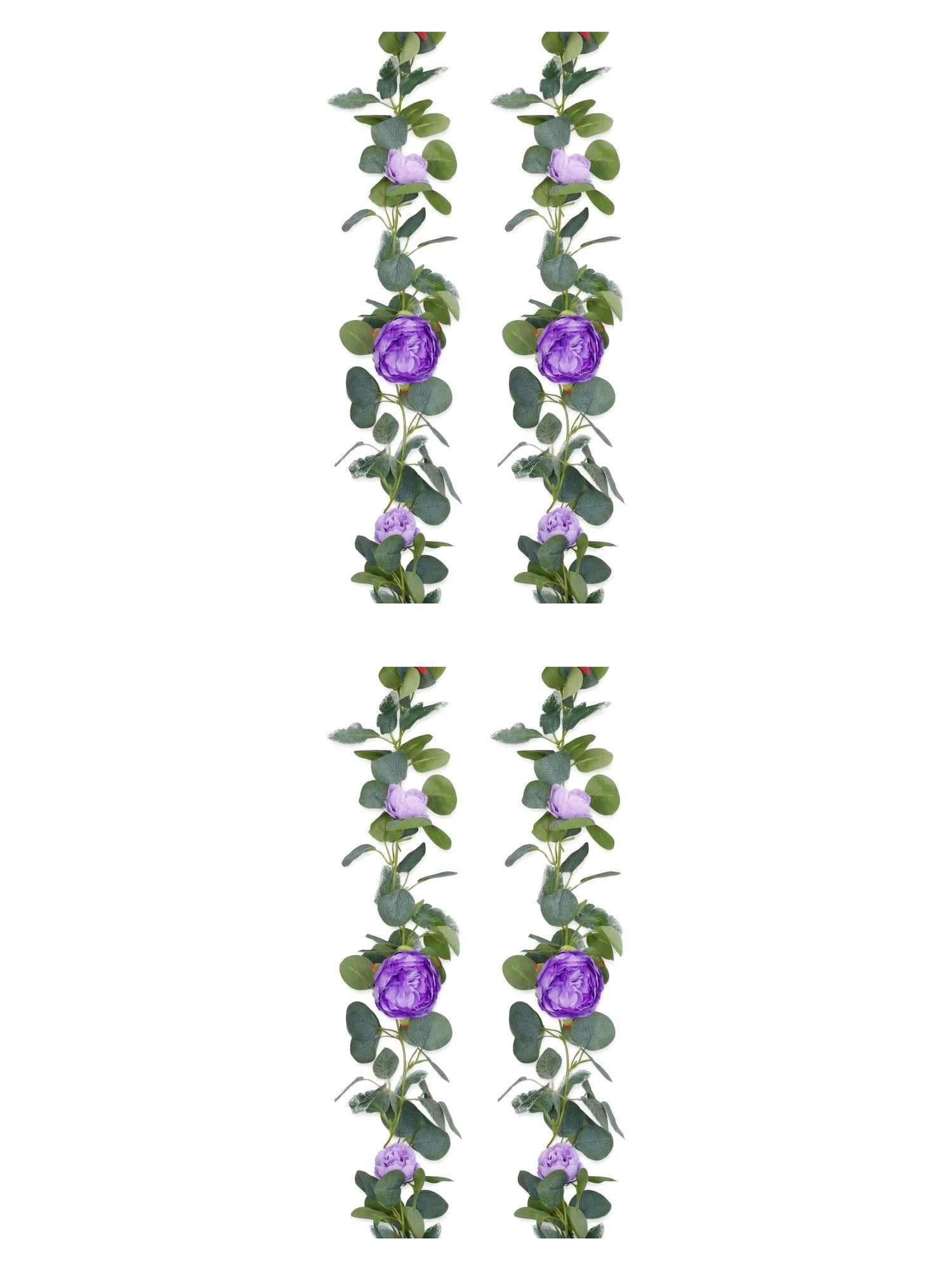 Unique Bargains 4Pcs Artificial Eucalyptus Garland Faux Flower Vine Champagne Purple 71in