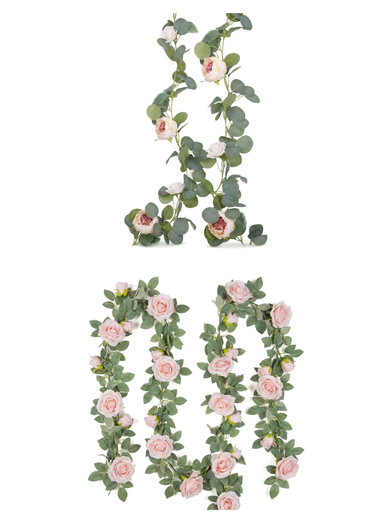 Unique Bargains 4Pcs Artificial Eucalyptus Garland Faux Flower Vine Pink 71inch