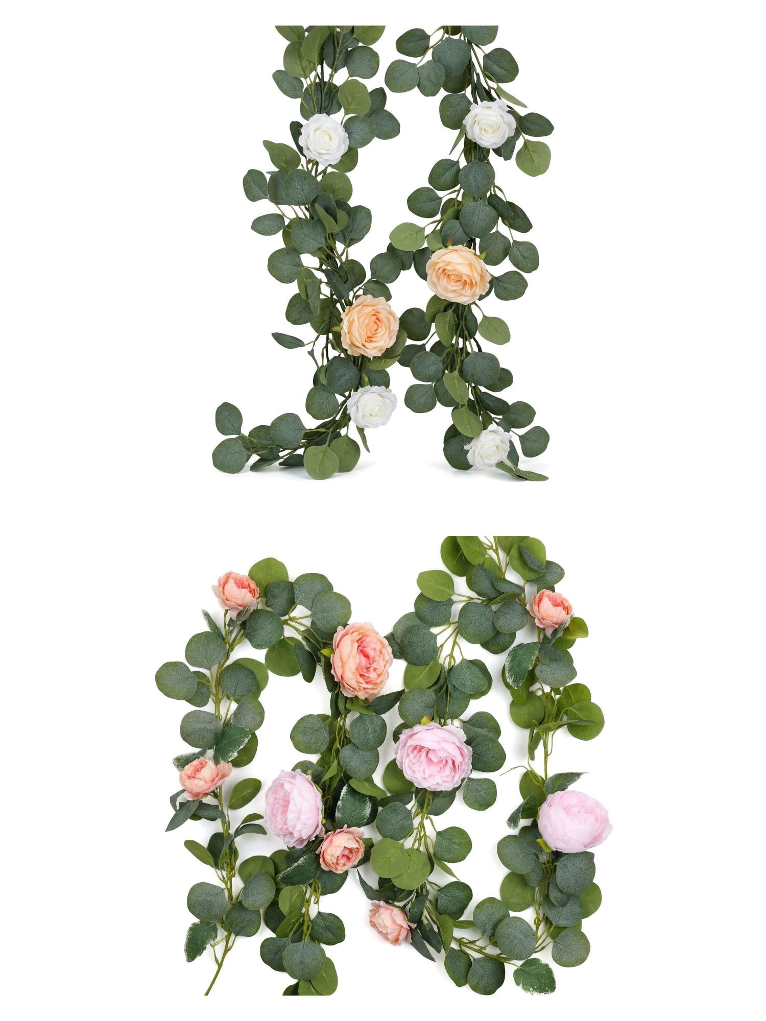 Unique Bargains 4Pcs Artificial Eucalyptus Garland Faux Flower Vine Pink Champagne 71inch