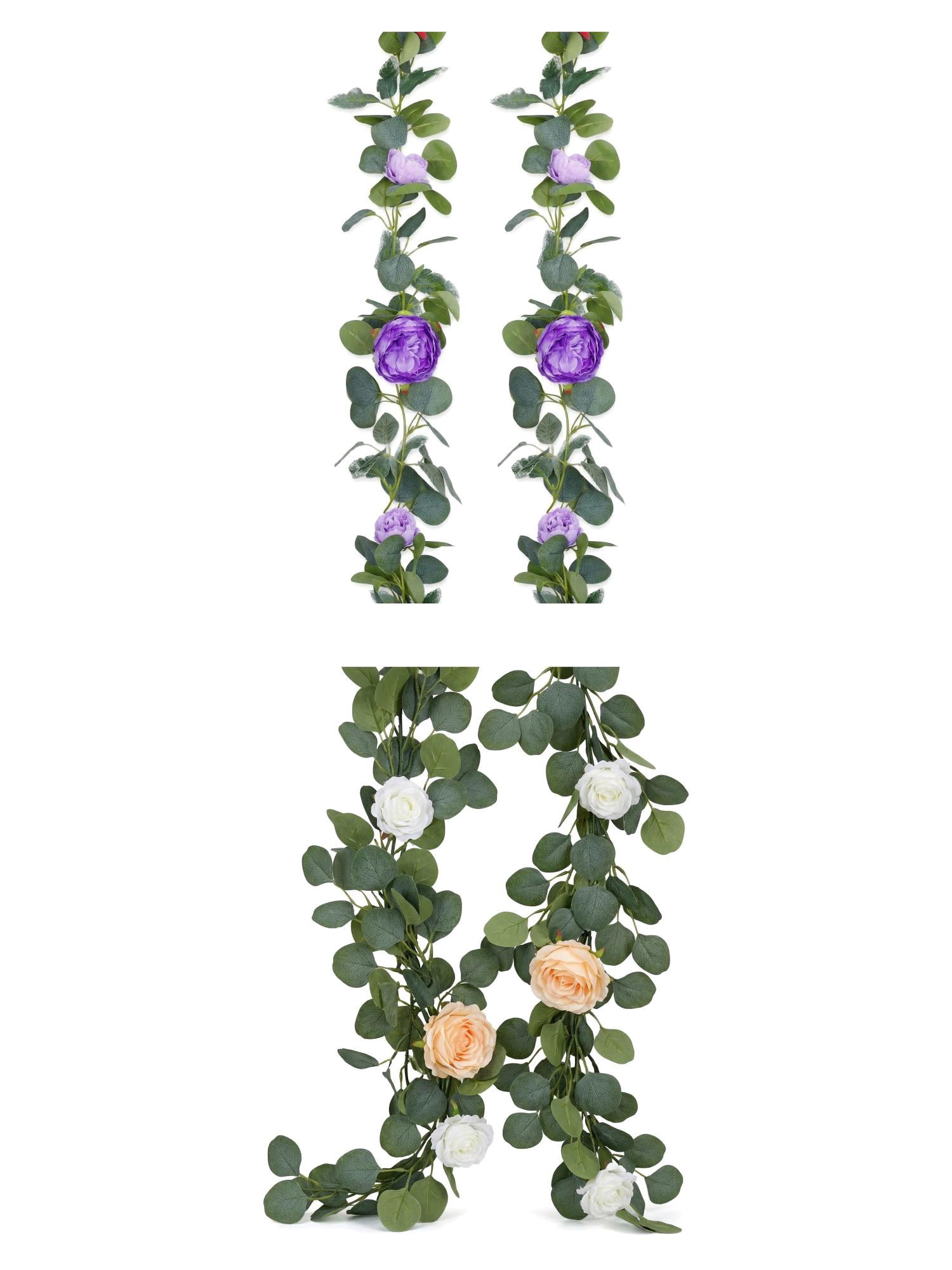 Unique Bargains 4Pcs Artificial Eucalyptus Garland Faux Flower Vine Purple 71inch