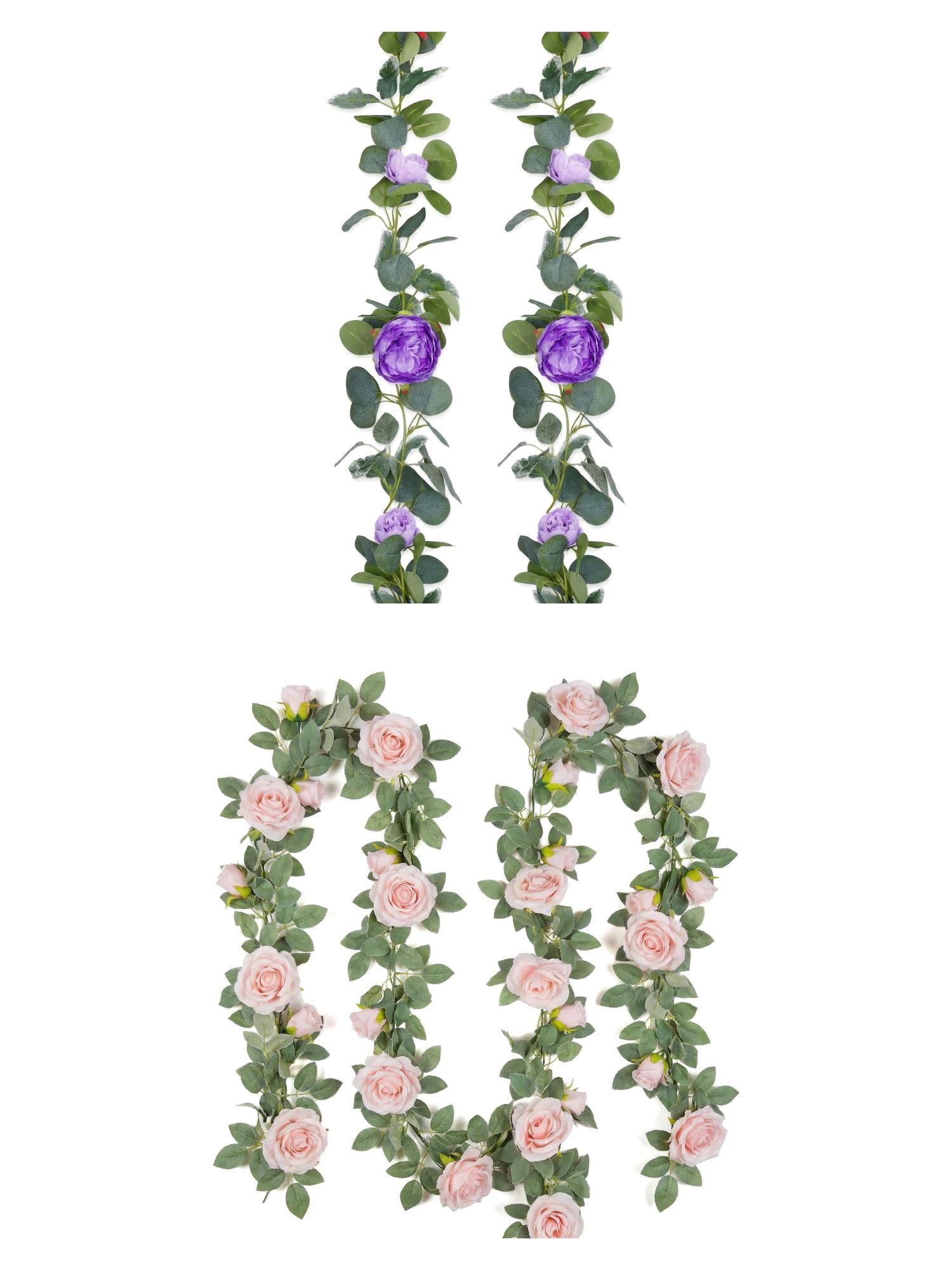 Unique Bargains 4Pcs Artificial Eucalyptus Garland Faux Flower Vine Purple Pink 71inch