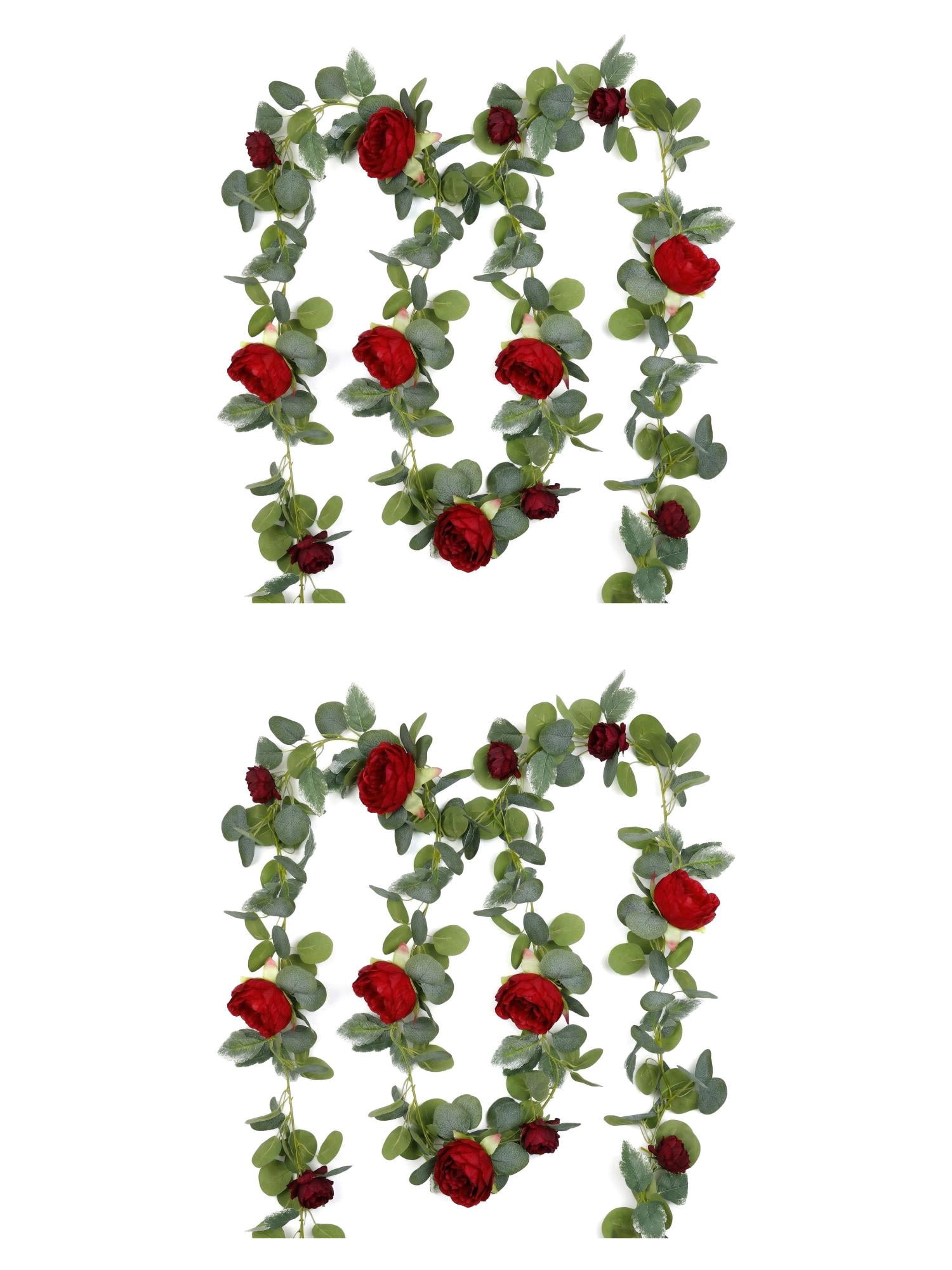 Unique Bargains 4Pcs Artificial Eucalyptus Garland Faux Flower Vine Red 71inch