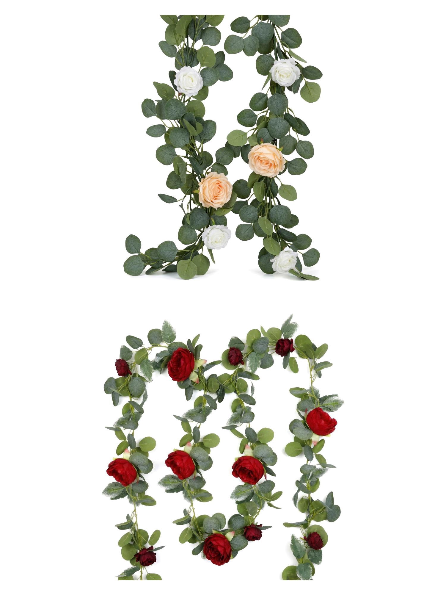 Unique Bargains 4Pcs Artificial Eucalyptus Garland Faux Flower Vine Red Champagne 71inch