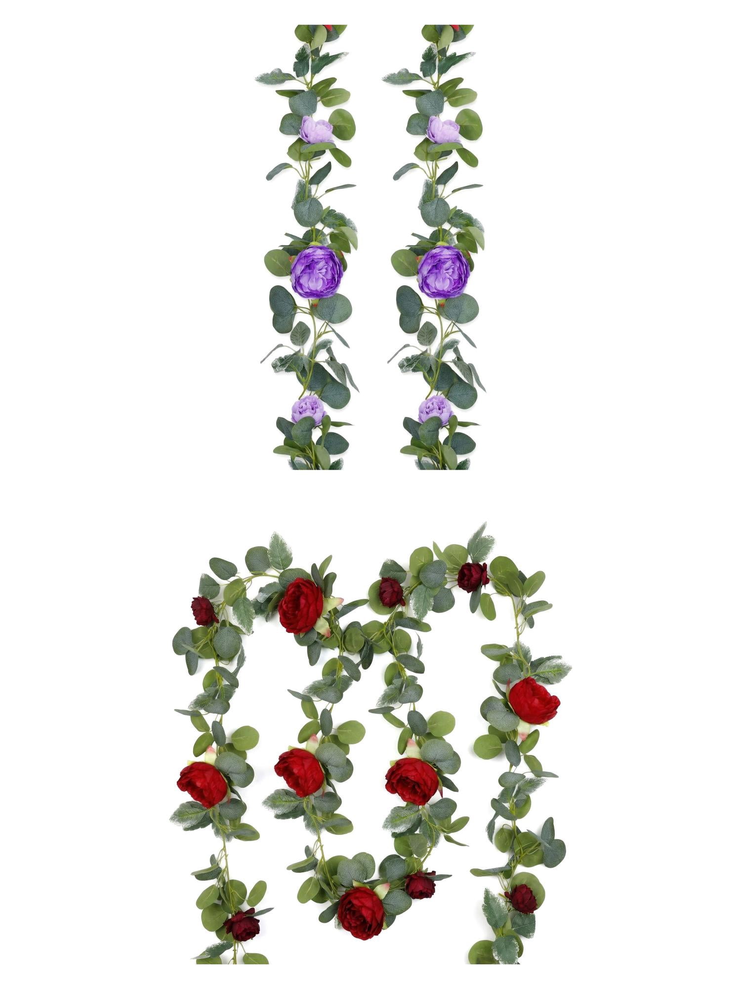 Unique Bargains 4Pcs Artificial Eucalyptus Garland Faux Flower Vine Red Purple 71inch