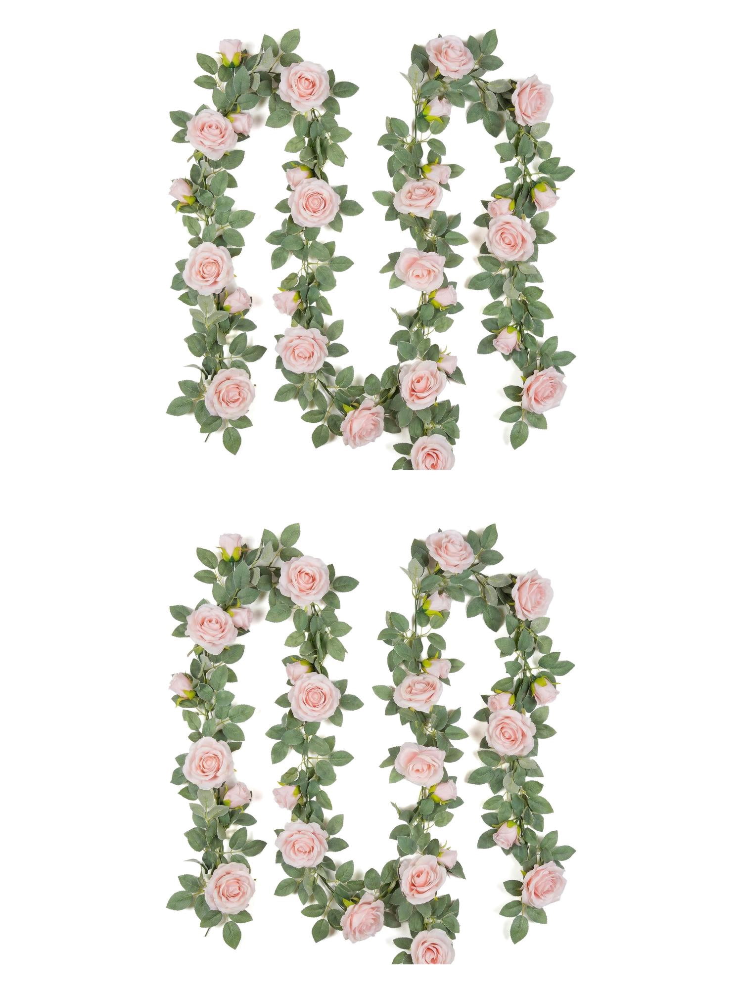 Unique Bargains 4Pcs Artificial Eucalyptus Garland Faux Flower Vine Rose Pink 71inch