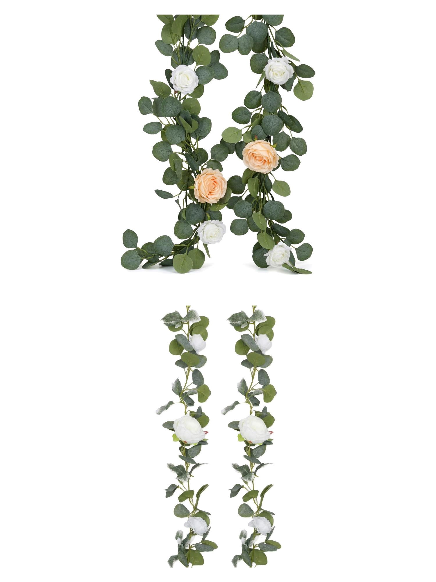 Unique Bargains 4Pcs Artificial Eucalyptus Garland Faux Flower Vine White Champagne 71in