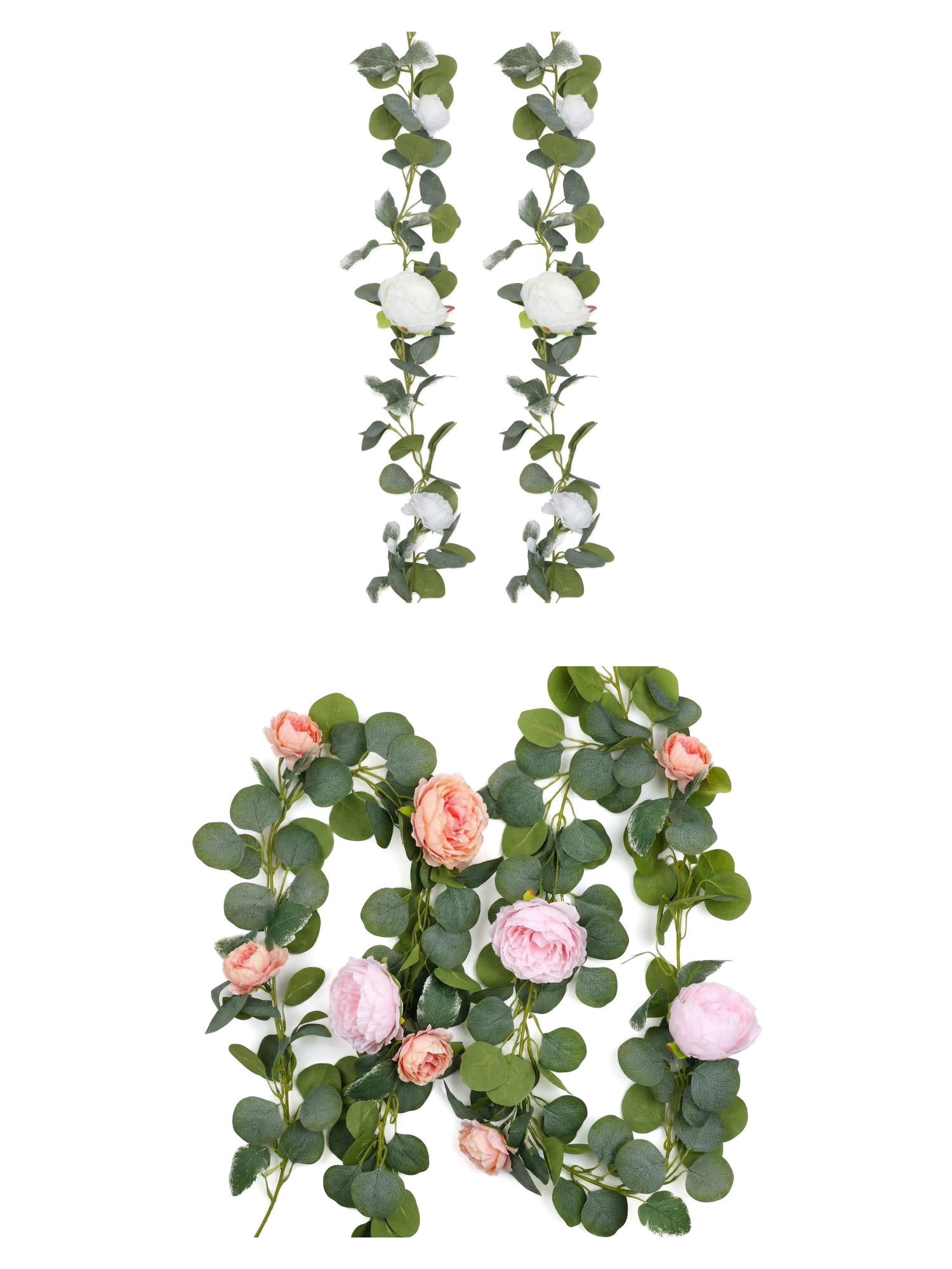 Unique Bargains 4Pcs Artificial Eucalyptus Garland Faux Flower Vine White Pink 71inch