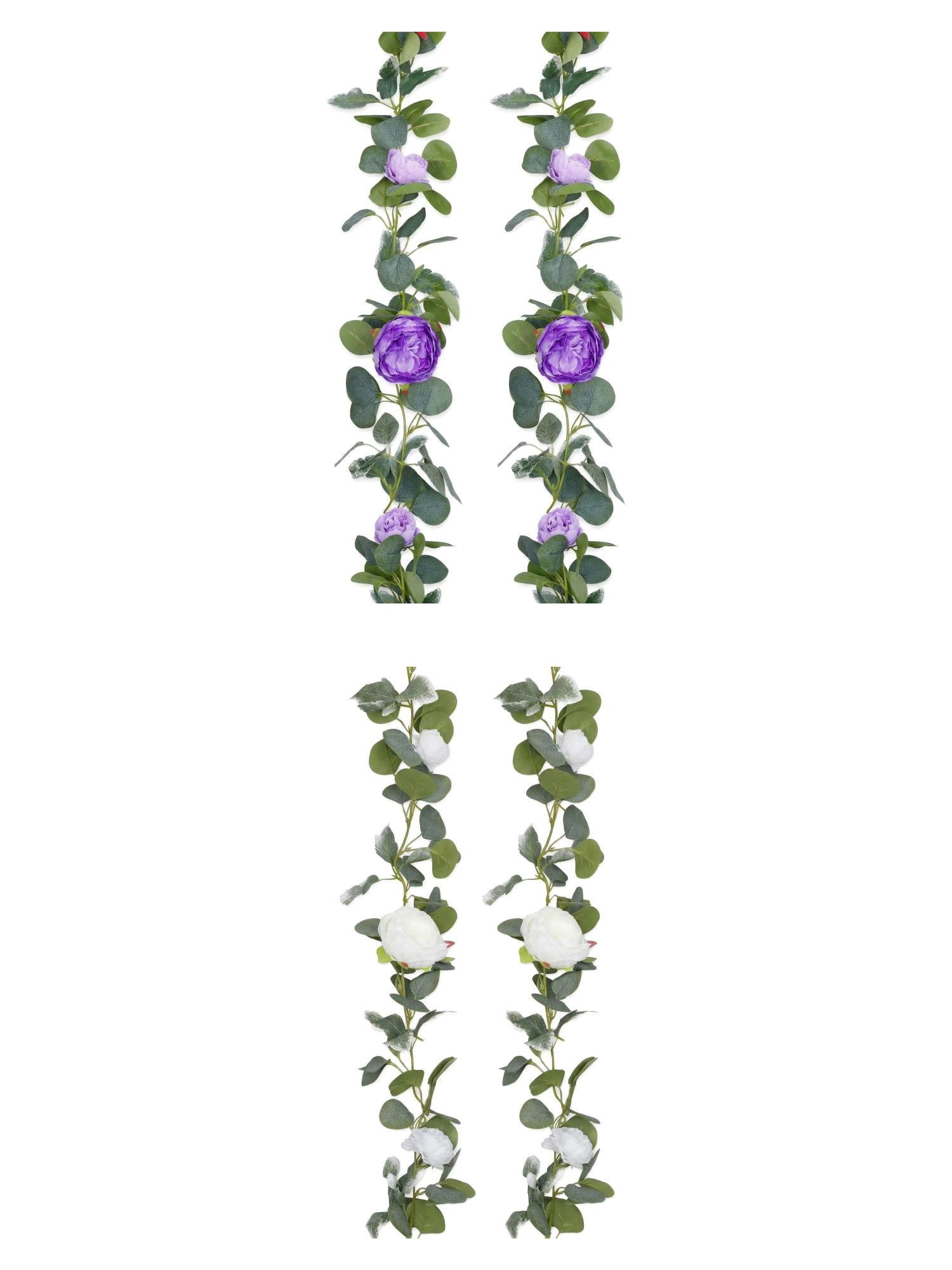 Unique Bargains 4Pcs Artificial Eucalyptus Garland Faux Flower Vine White Purple 71inch