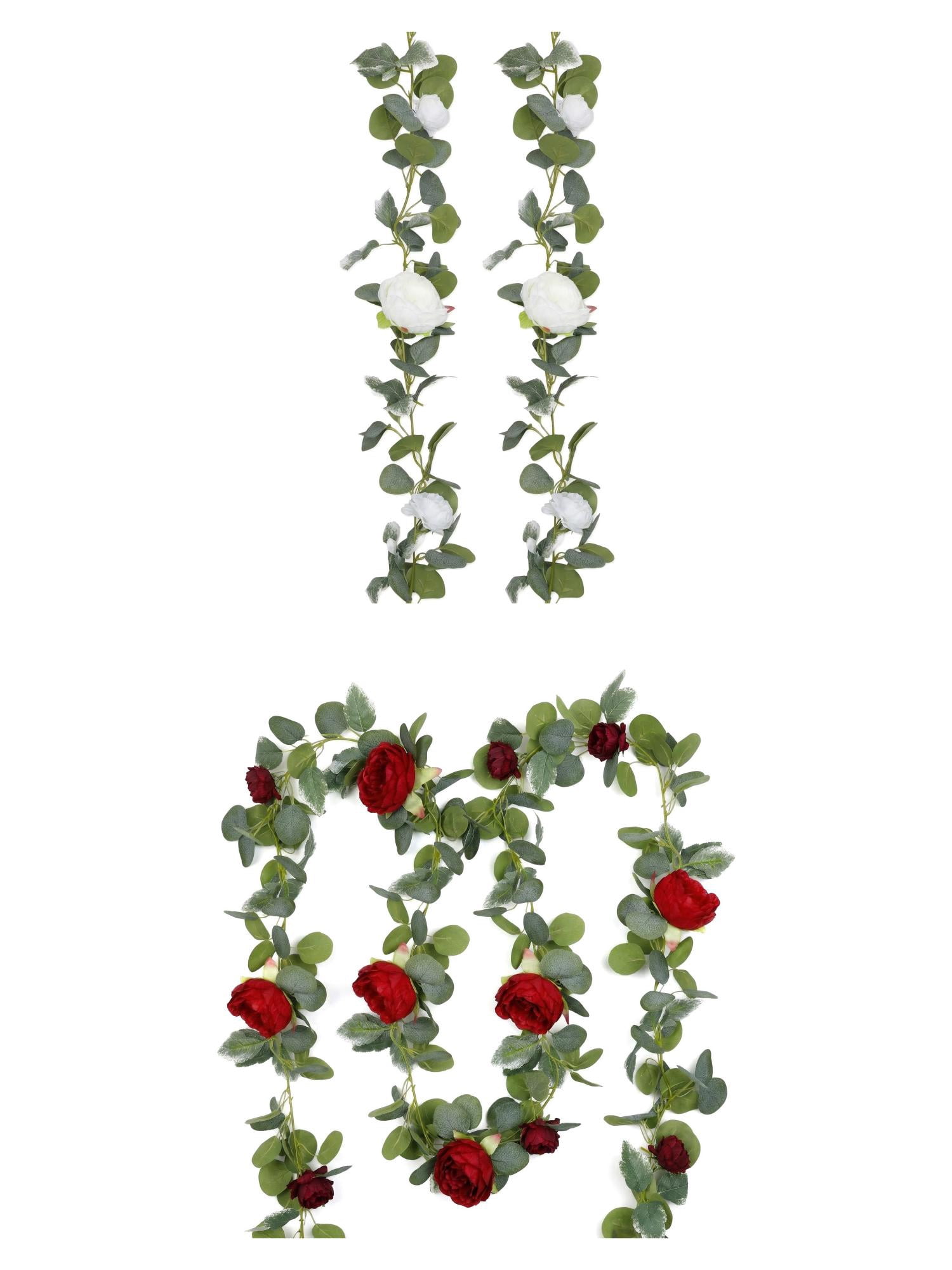 Unique Bargains 4Pcs Artificial Eucalyptus Garland Faux Flower Vine White Red 71inch