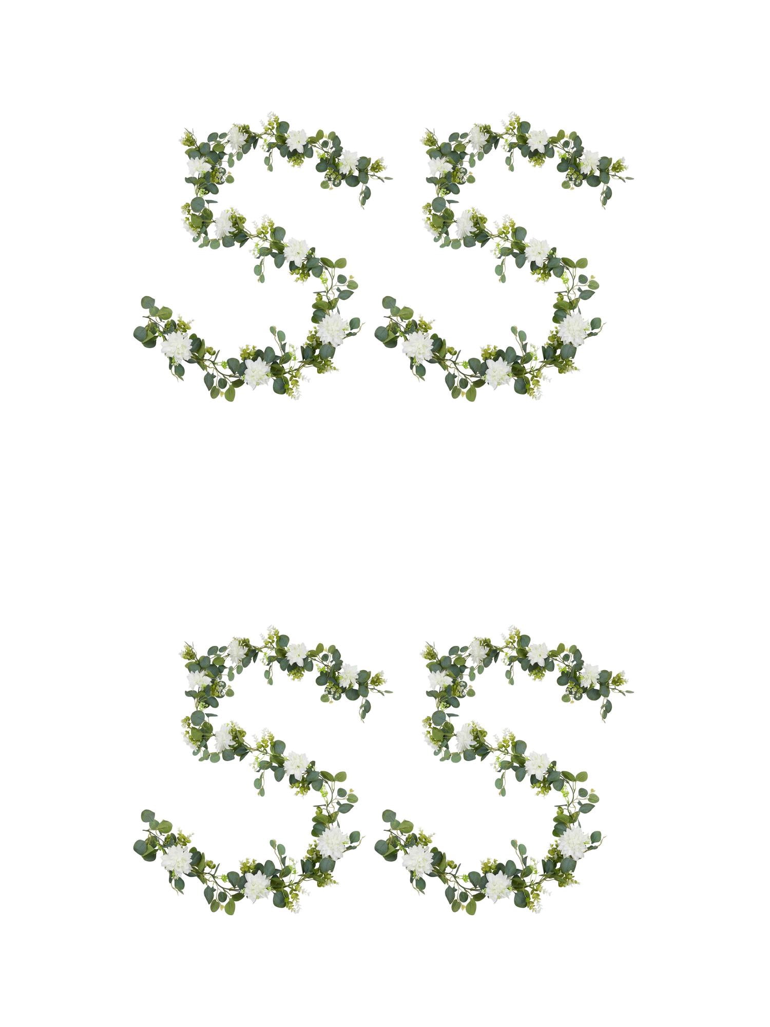 Unique Bargains 4Pcs Artificial Eucalyptus Garland Faux Greenery Vine White Flower 71inch