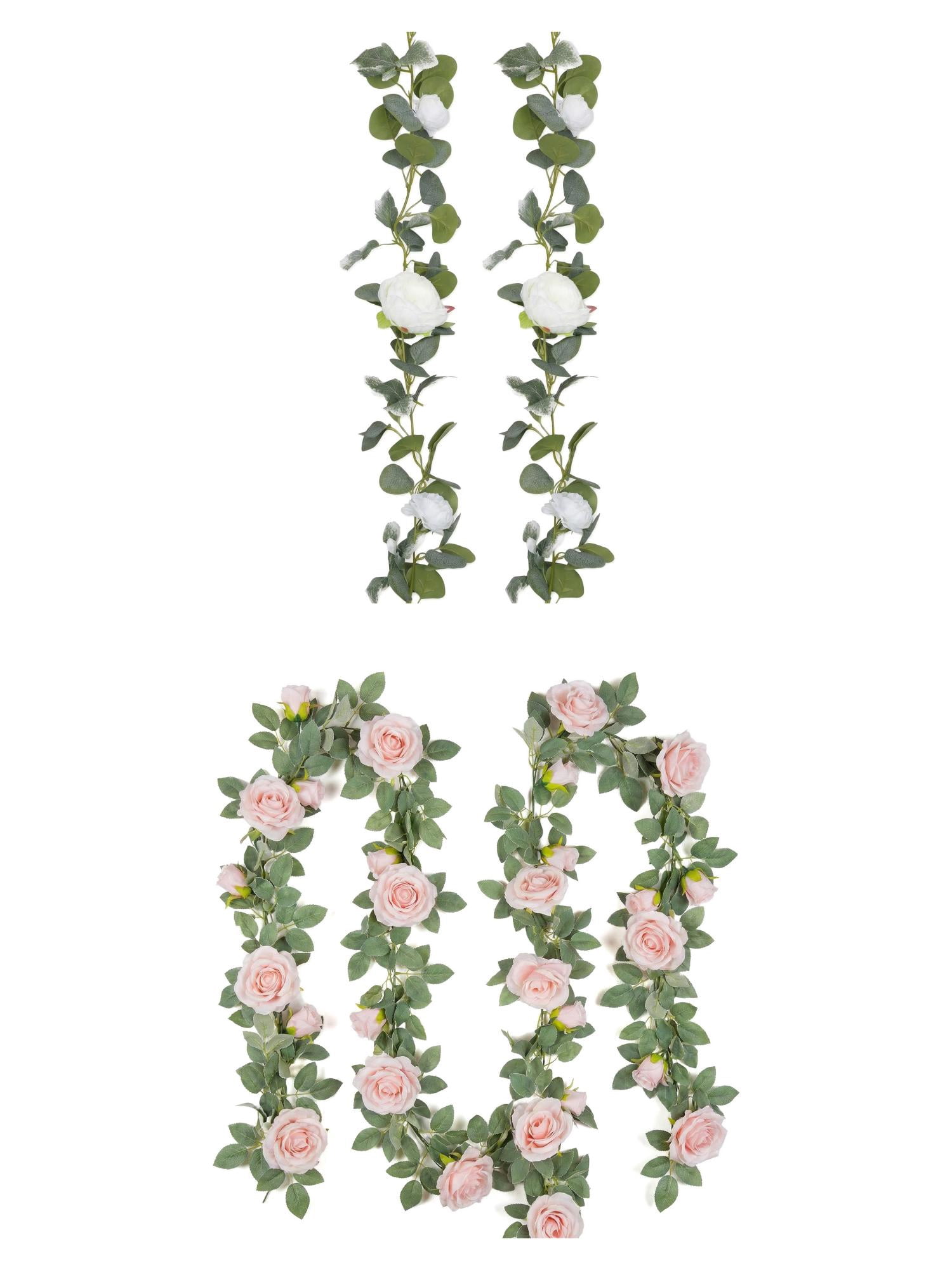 Unique Bargains 4Pcs Artificial Eucalyptus Garland Faux Realistic Vine White Pink 71inch