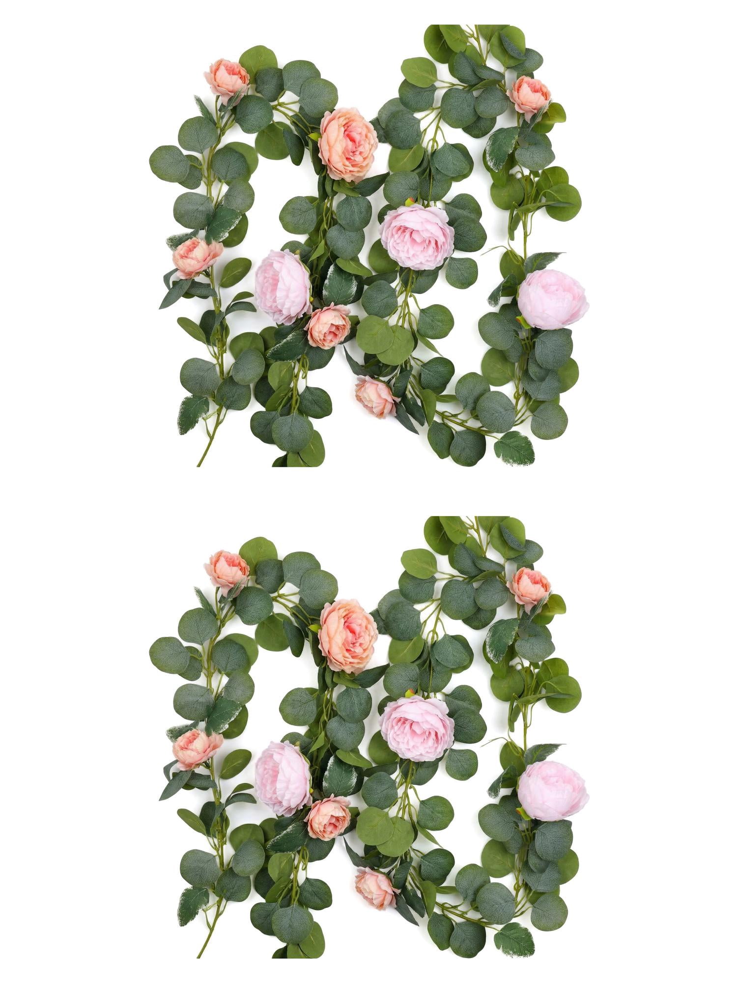 Unique Bargains 4Pcs Artificial Eucalyptus Garland Realistic Faux Flower Vine Pink 71inch