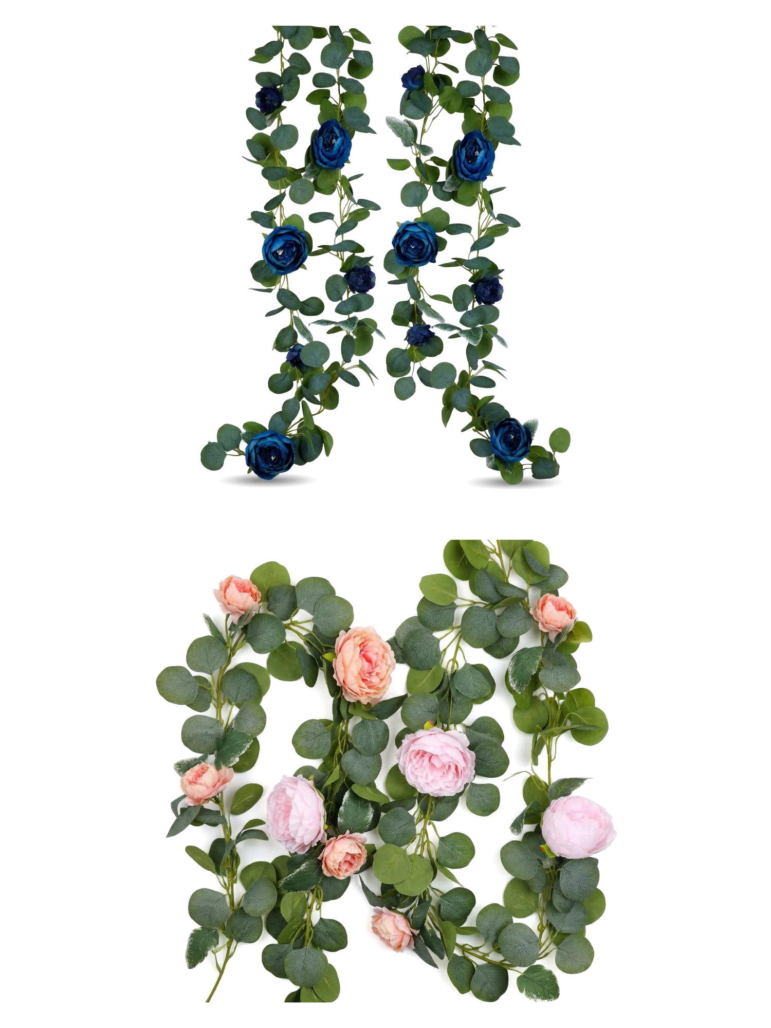 Unique Bargains 4Pcs Artificial Eucalyptus Garland Realistic Faux Vine Blue Pink 71inch