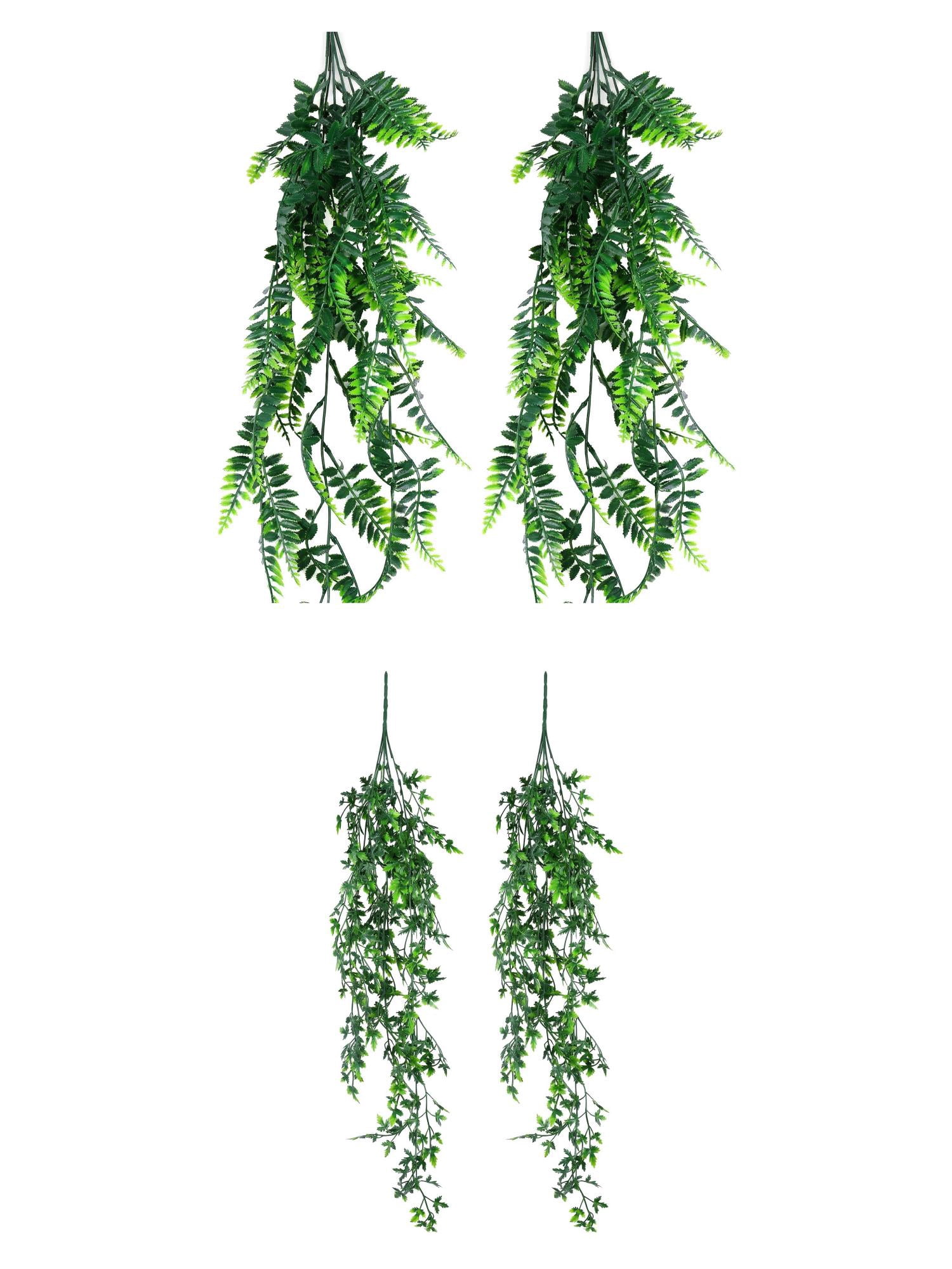 Unique Bargains 4Pcs Artificial Hanging Plants 31" Green Persian Green Maple Leaf