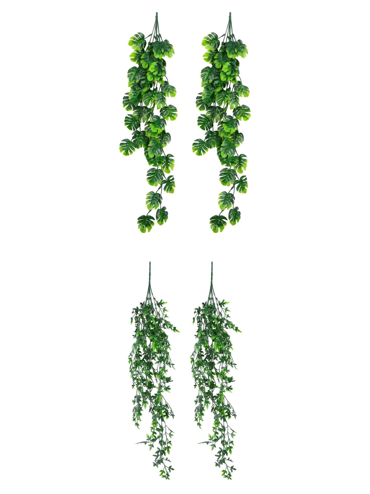 Unique Bargains 4Pcs Artificial Hanging Plants 31" Green Turtle Shell Green Maple Leaf