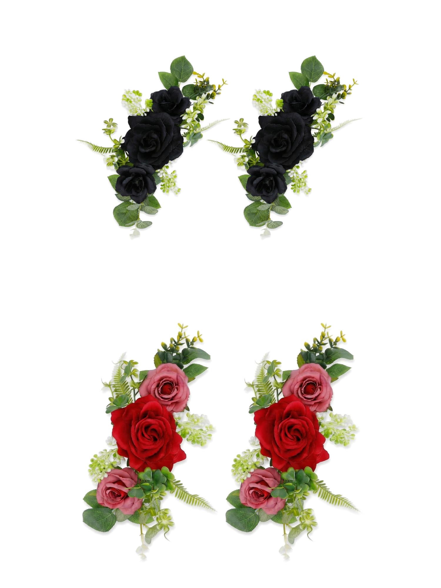 Unique Bargains 4Pcs Artificial Rose Bouquets Silk Flowers Black Red 13 in