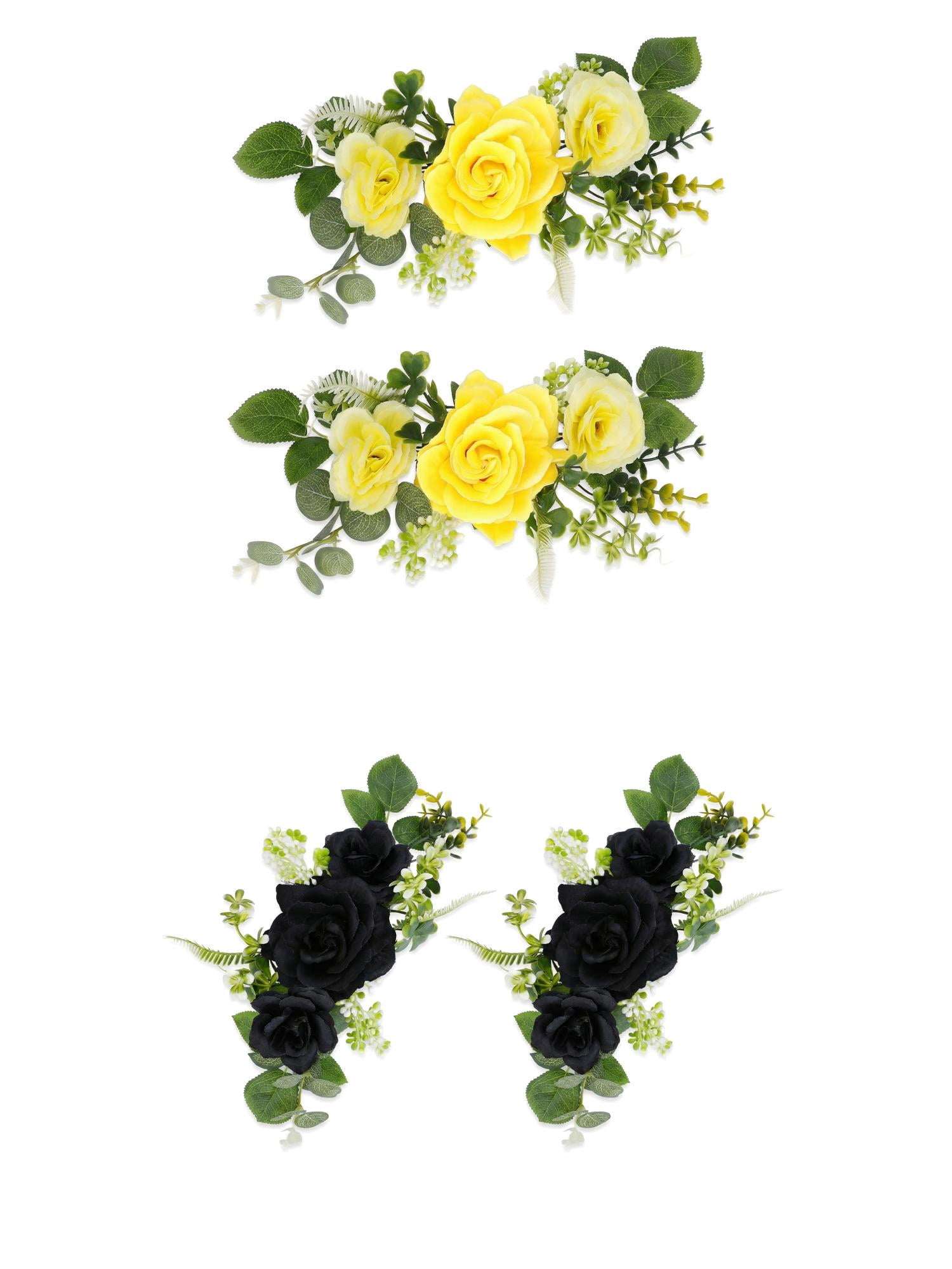 Unique Bargains 4Pcs Artificial Rose Bouquets Silk Flowers Black Yellow 13 in