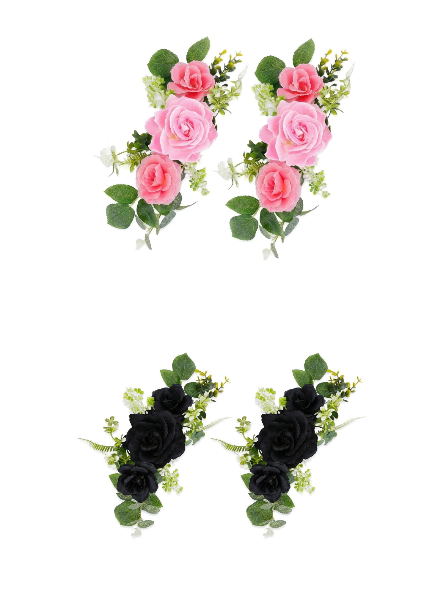 Unique Bargains 4Pcs Artificial Rose Bouquets Silk Flowers Pink Black 13 in