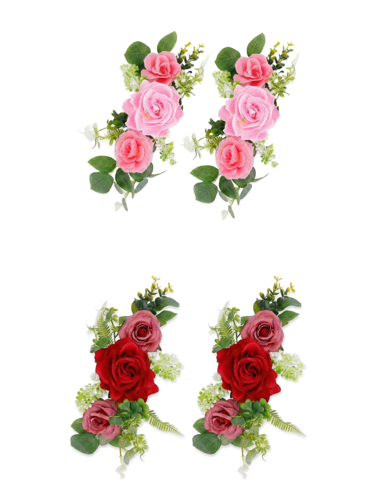 Unique Bargains 4Pcs Artificial Rose Bouquets Silk Flowers Pink Red 13 in