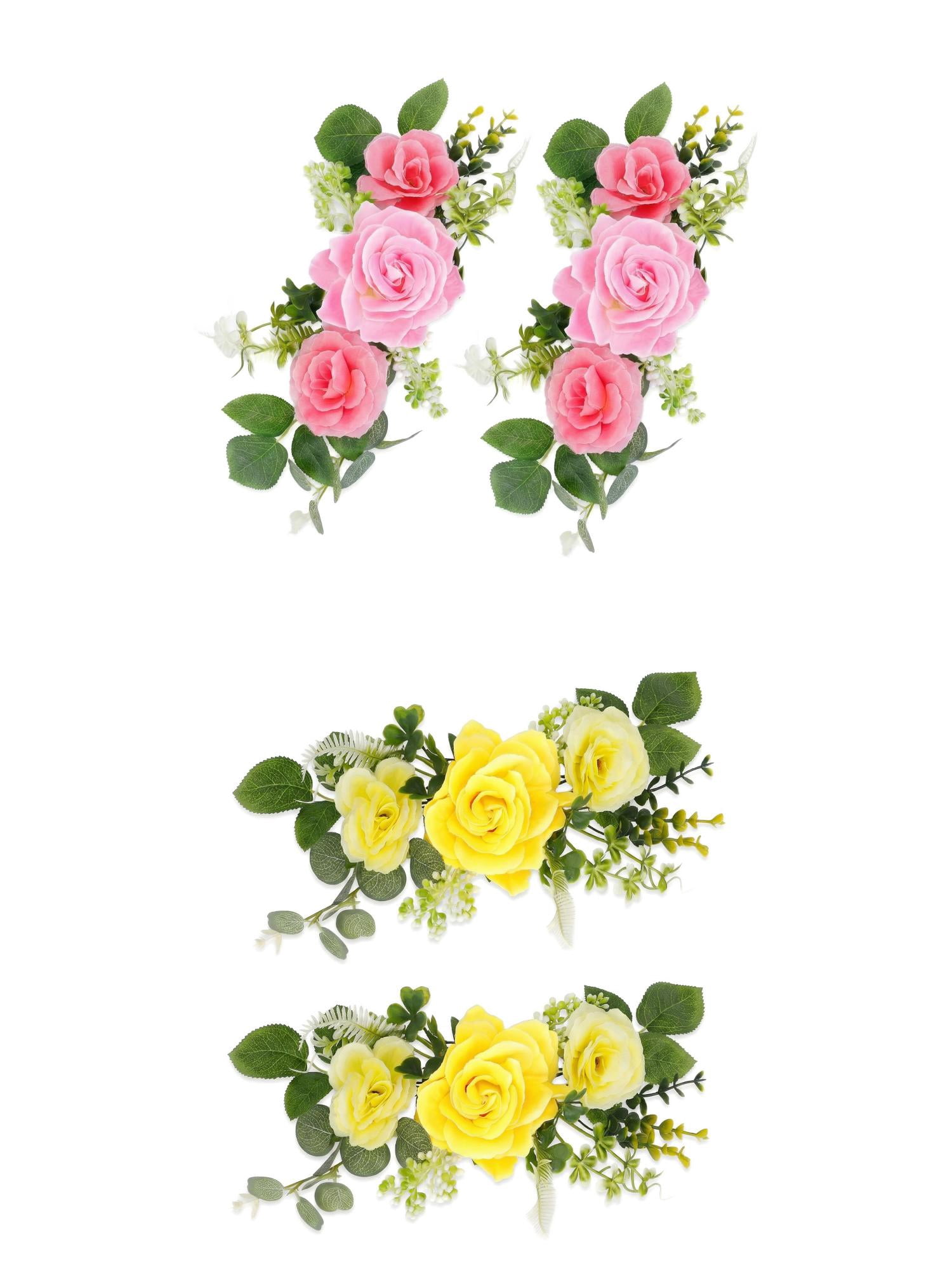 Unique Bargains 4Pcs Artificial Rose Bouquets Silk Flowers Pink Yellow 13 in