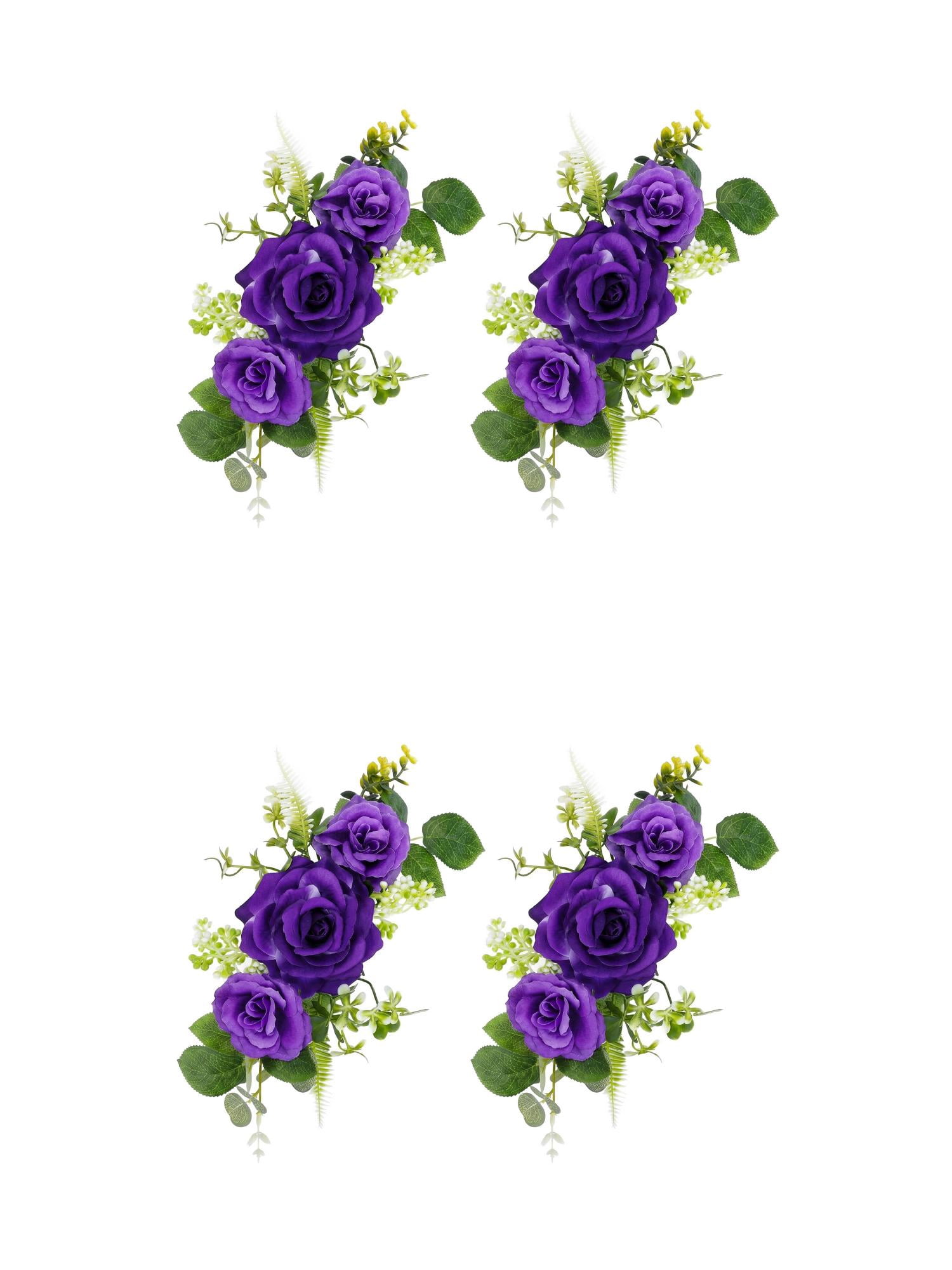 Unique Bargains 4Pcs Artificial Rose Bouquets Silk Flowers Purple 13"