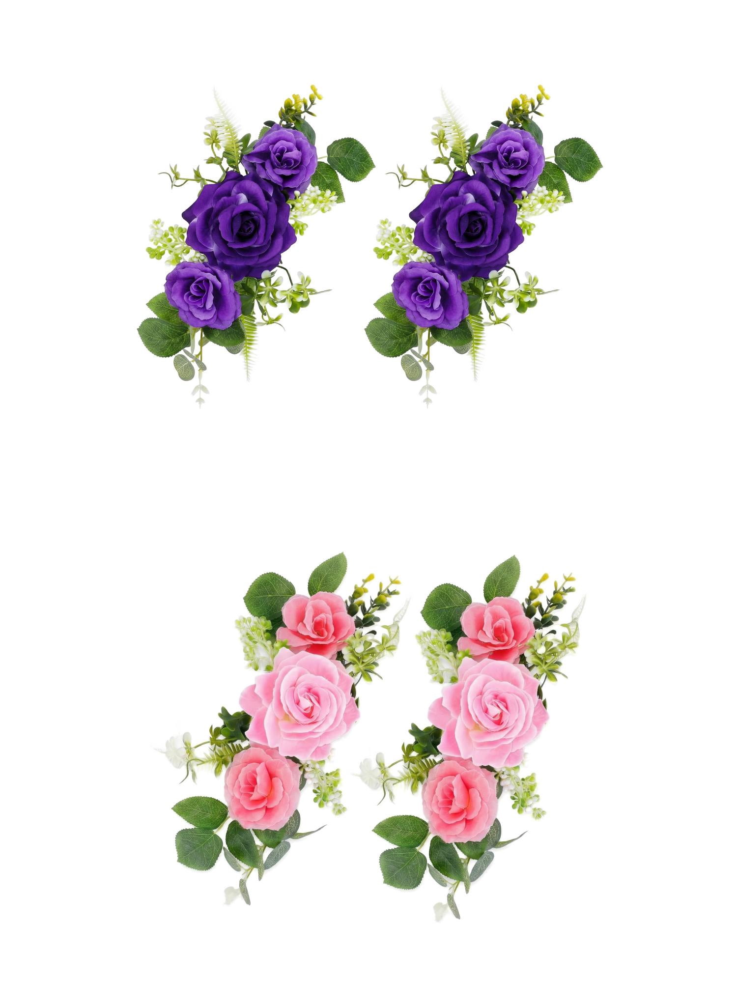 Unique Bargains 4Pcs Artificial Rose Bouquets Silk Flowers Purple Pink 13"