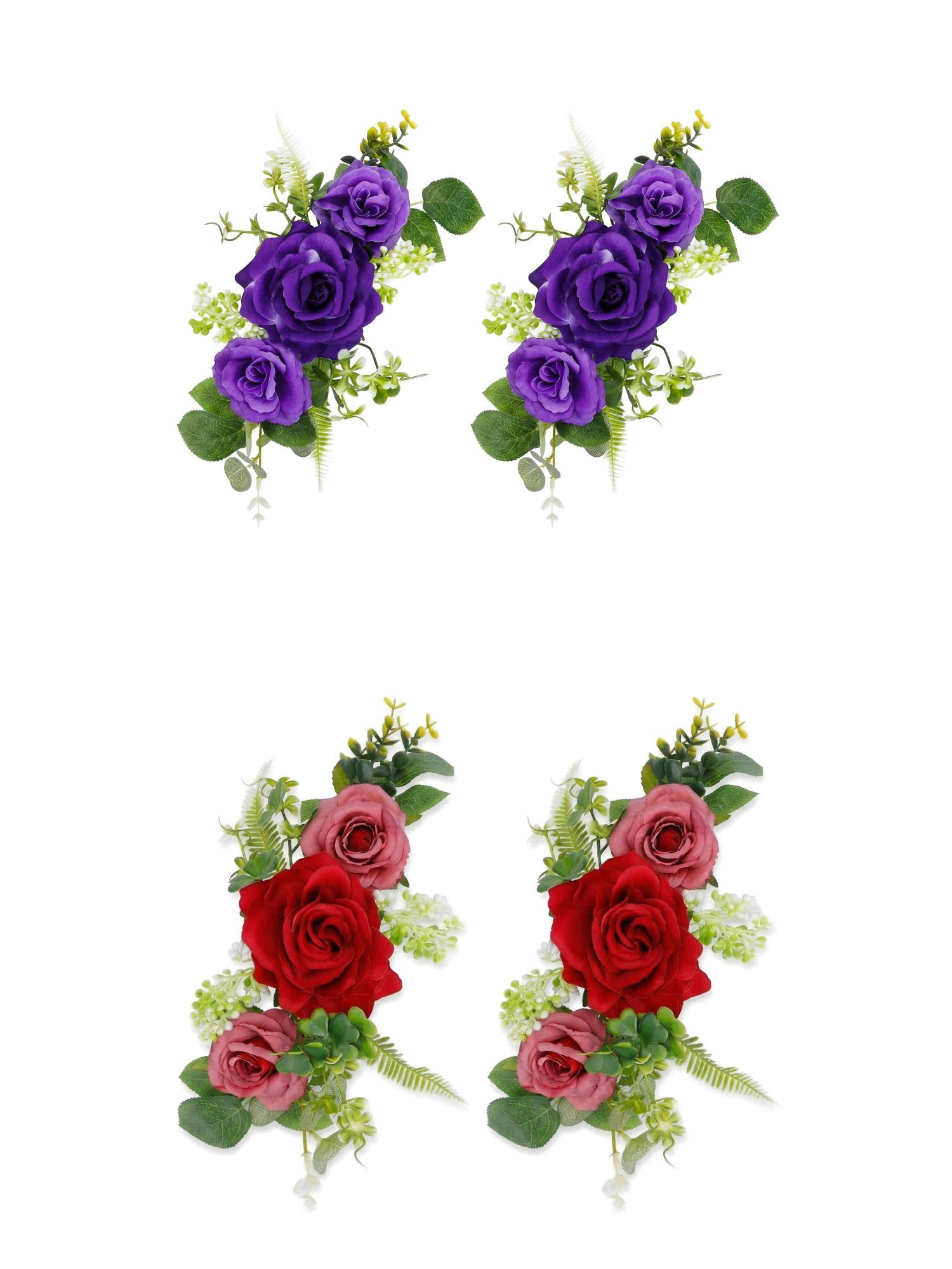 Unique Bargains 4Pcs Artificial Rose Bouquets Silk Flowers Purple Red 13"