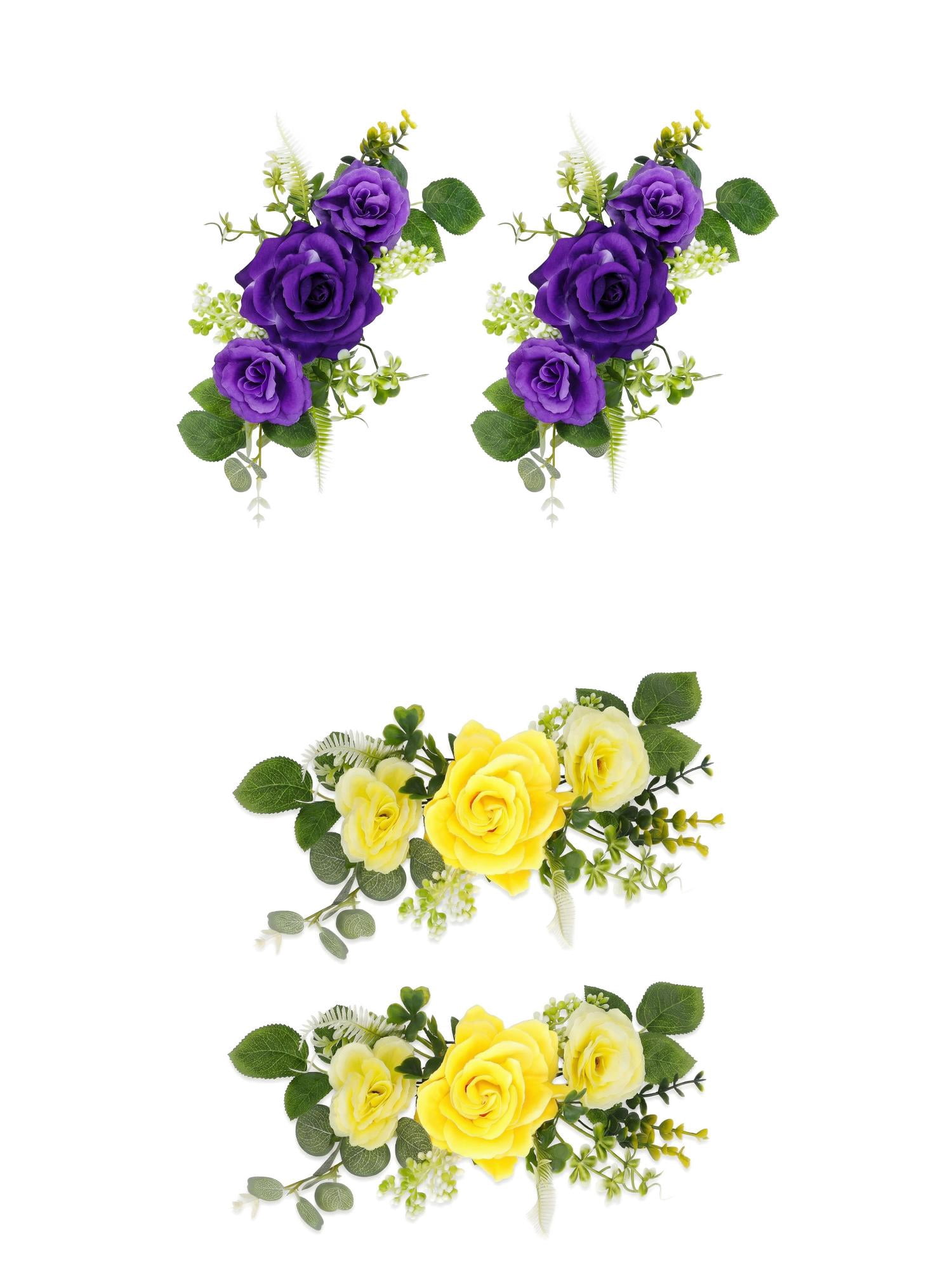Unique Bargains 4Pcs Artificial Rose Bouquets Silk Flowers Purple Yellow 13"
