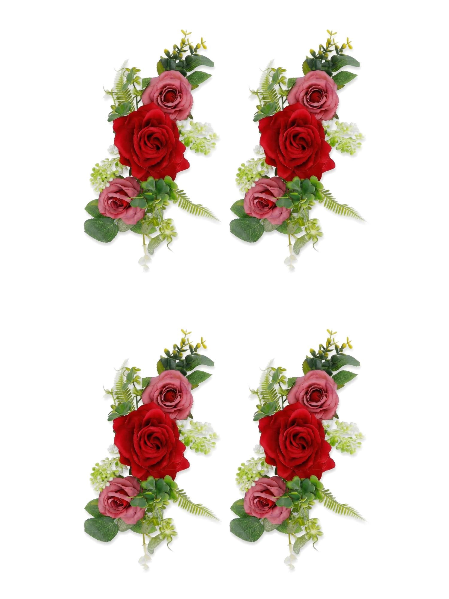 Unique Bargains 4Pcs Artificial Rose Bouquets Silk Flowers Red 13 in