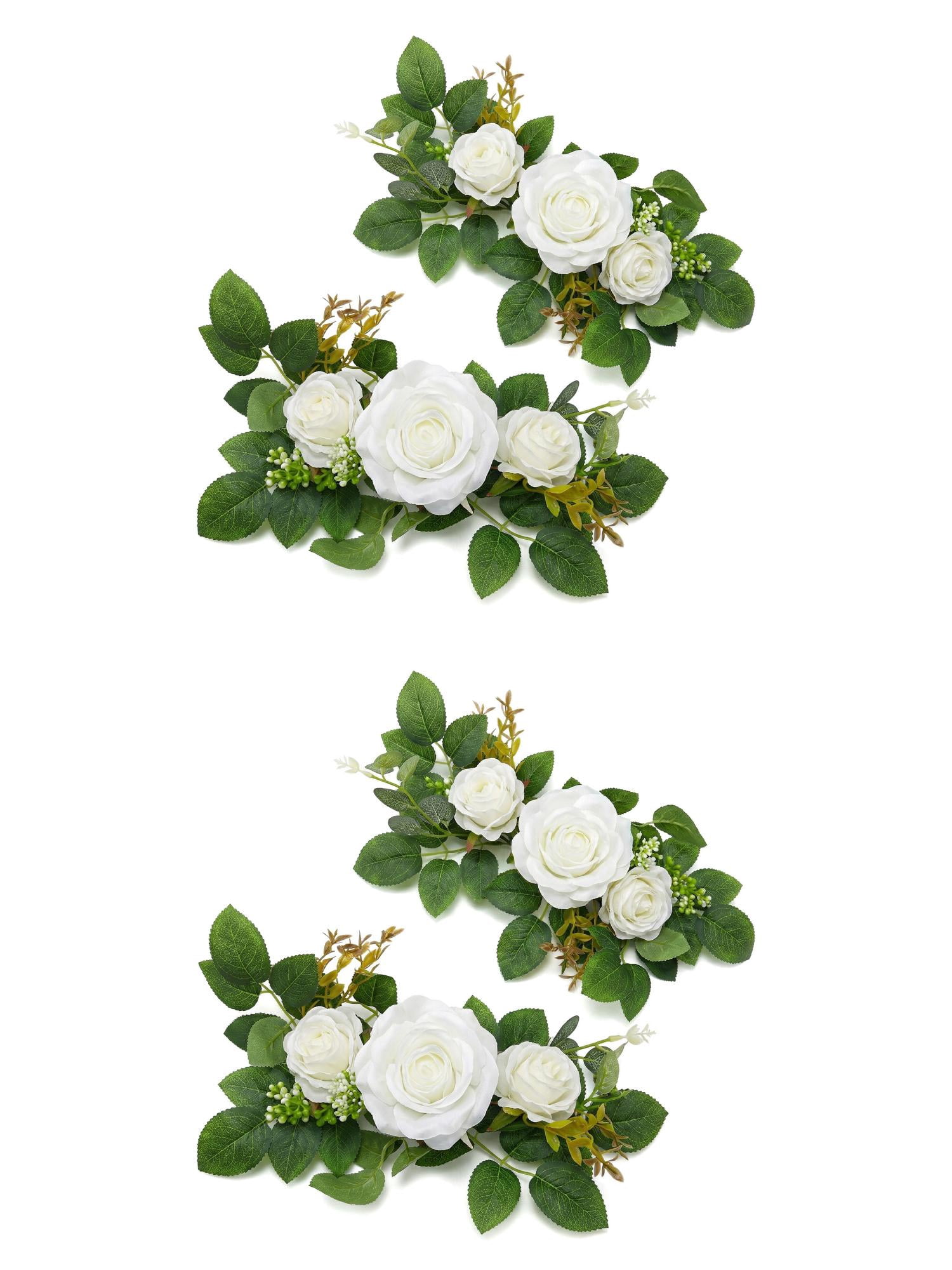 Unique Bargains 4Pcs Artificial Rose Bouquets Silk Flowers White 13"