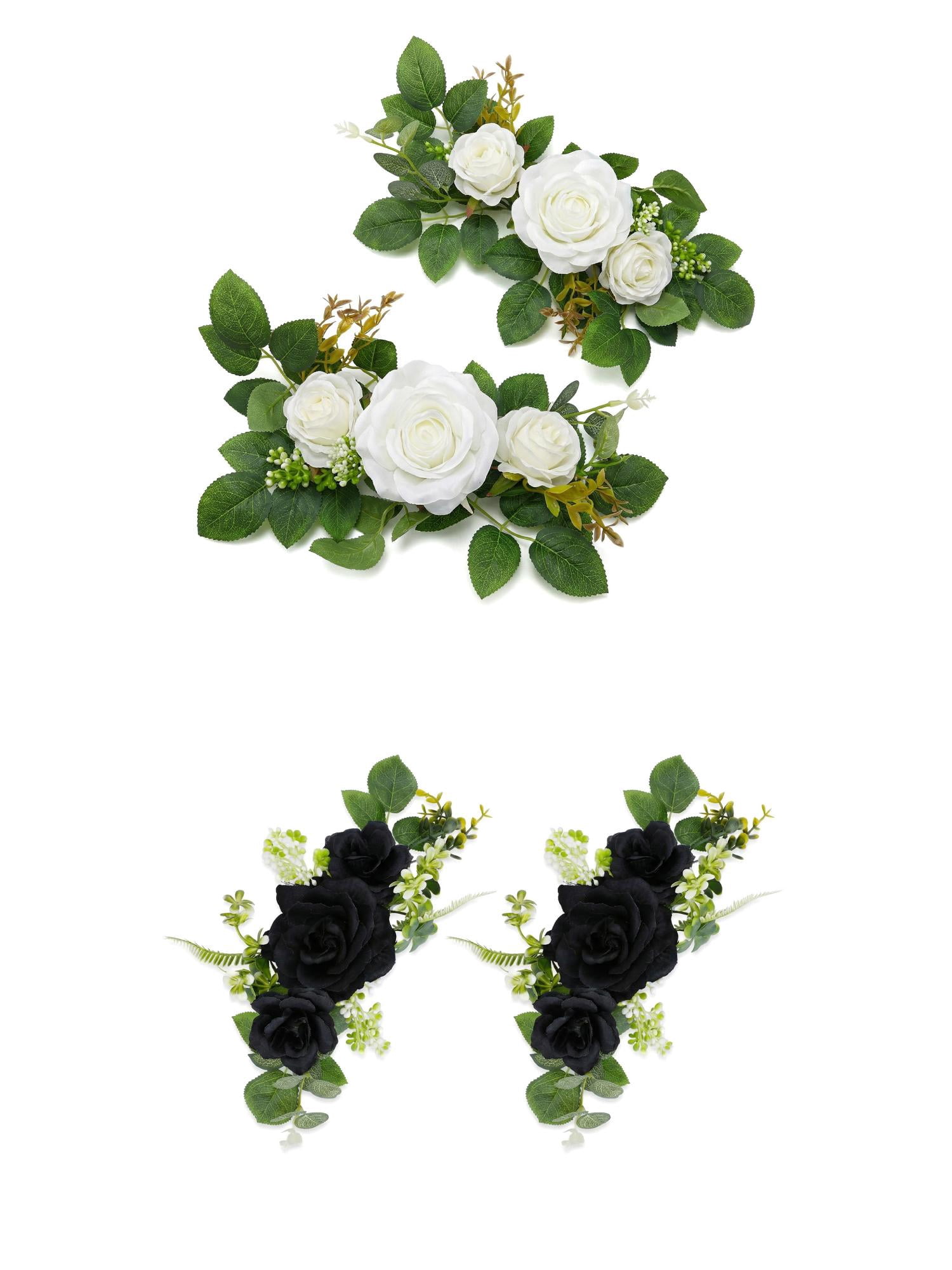 Unique Bargains 4Pcs Artificial Rose Bouquets Silk Flowers White Black 13"