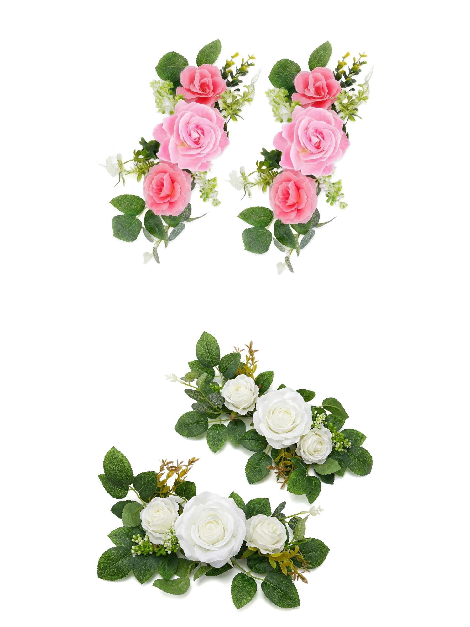 Unique Bargains 4Pcs Artificial Rose Bouquets Silk Flowers White Pink 13"