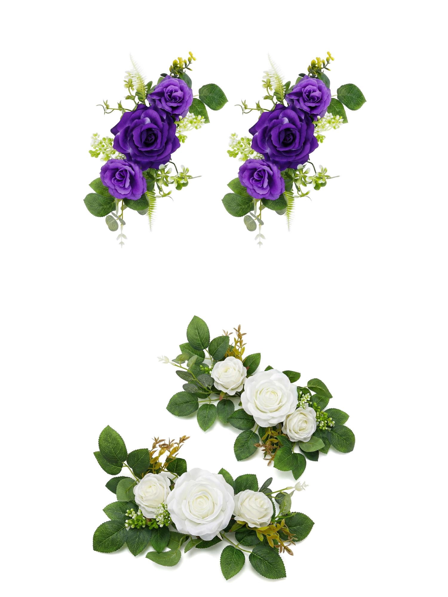 Unique Bargains 4Pcs Artificial Rose Bouquets Silk Flowers White Purple 13"