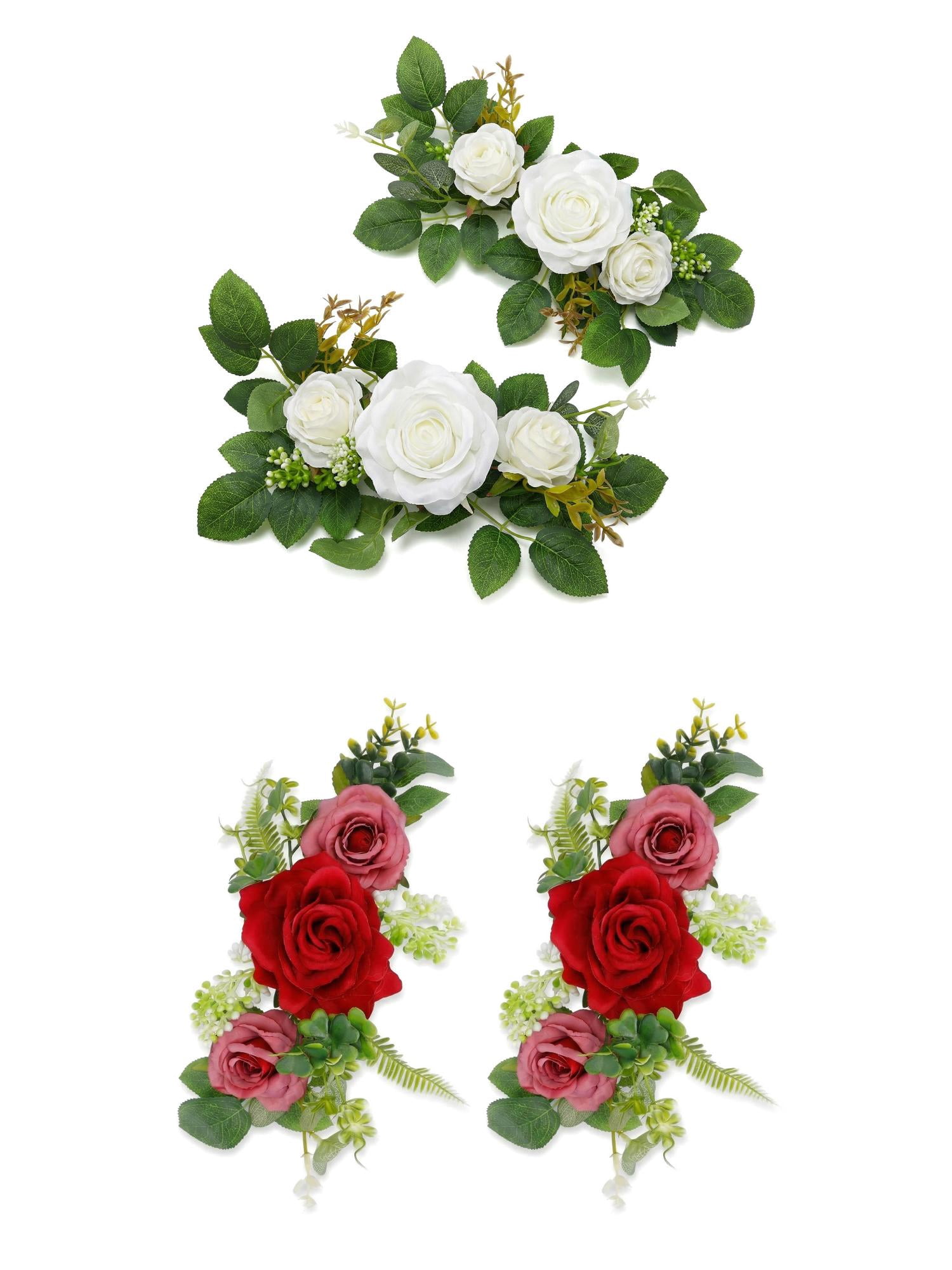 Unique Bargains 4Pcs Artificial Rose Bouquets Silk Flowers White Red 13"