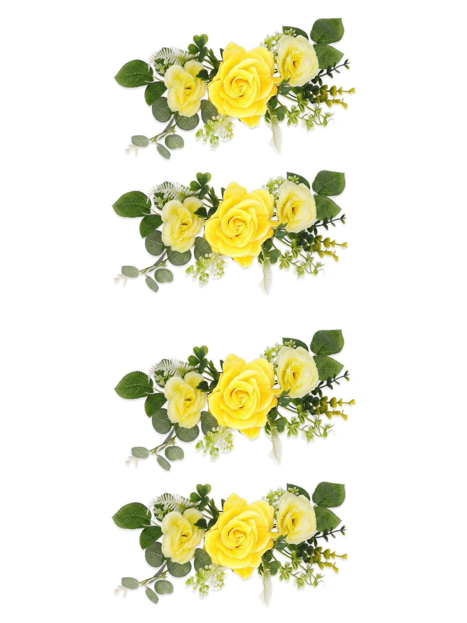 Unique Bargains 4Pcs Artificial Rose Bouquets Silk Flowers Yellow 13 in