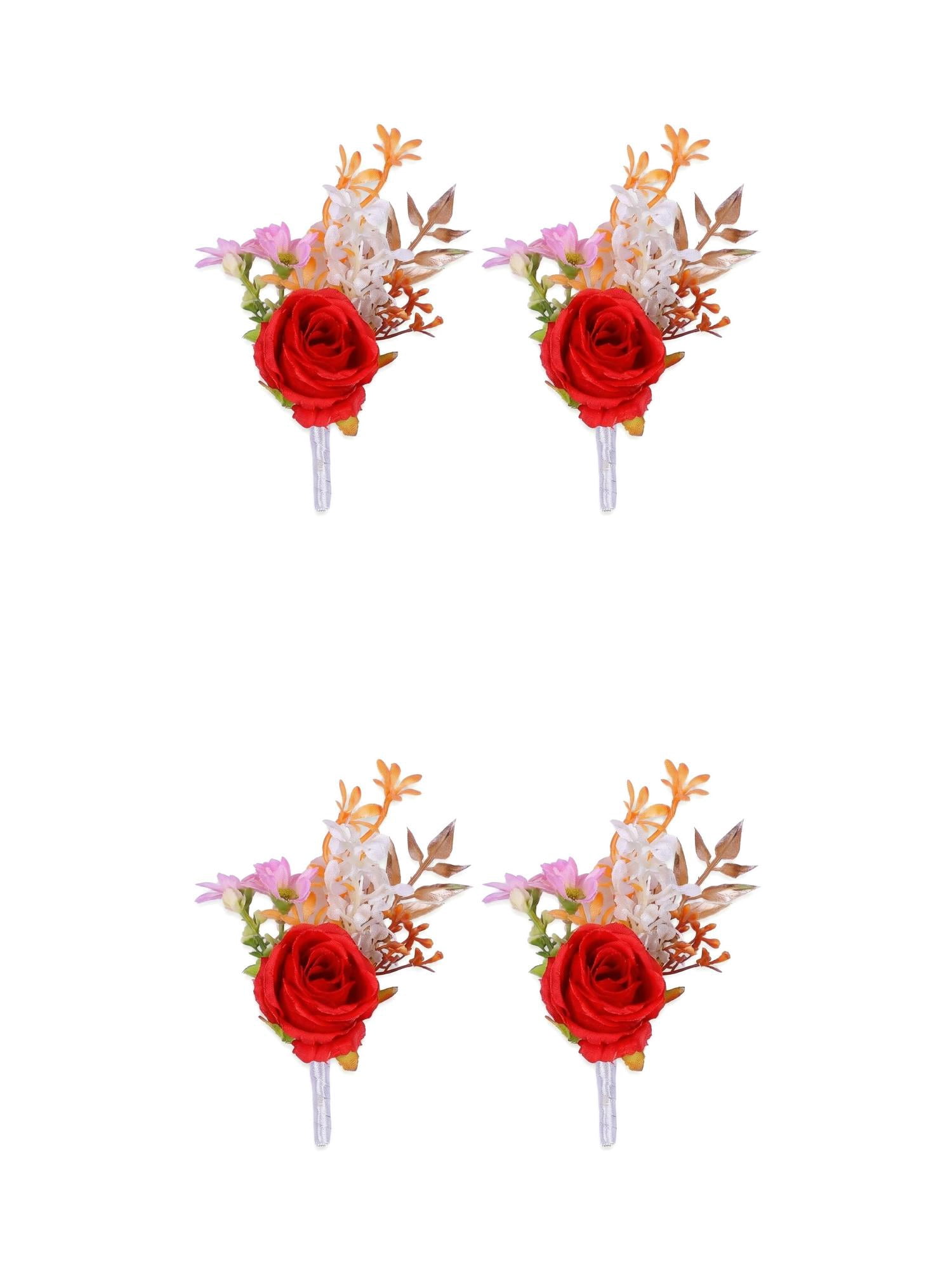 Unique Bargains 4Pcs Artificial Rose Corsage with Pins for Men Orange 5.7 in