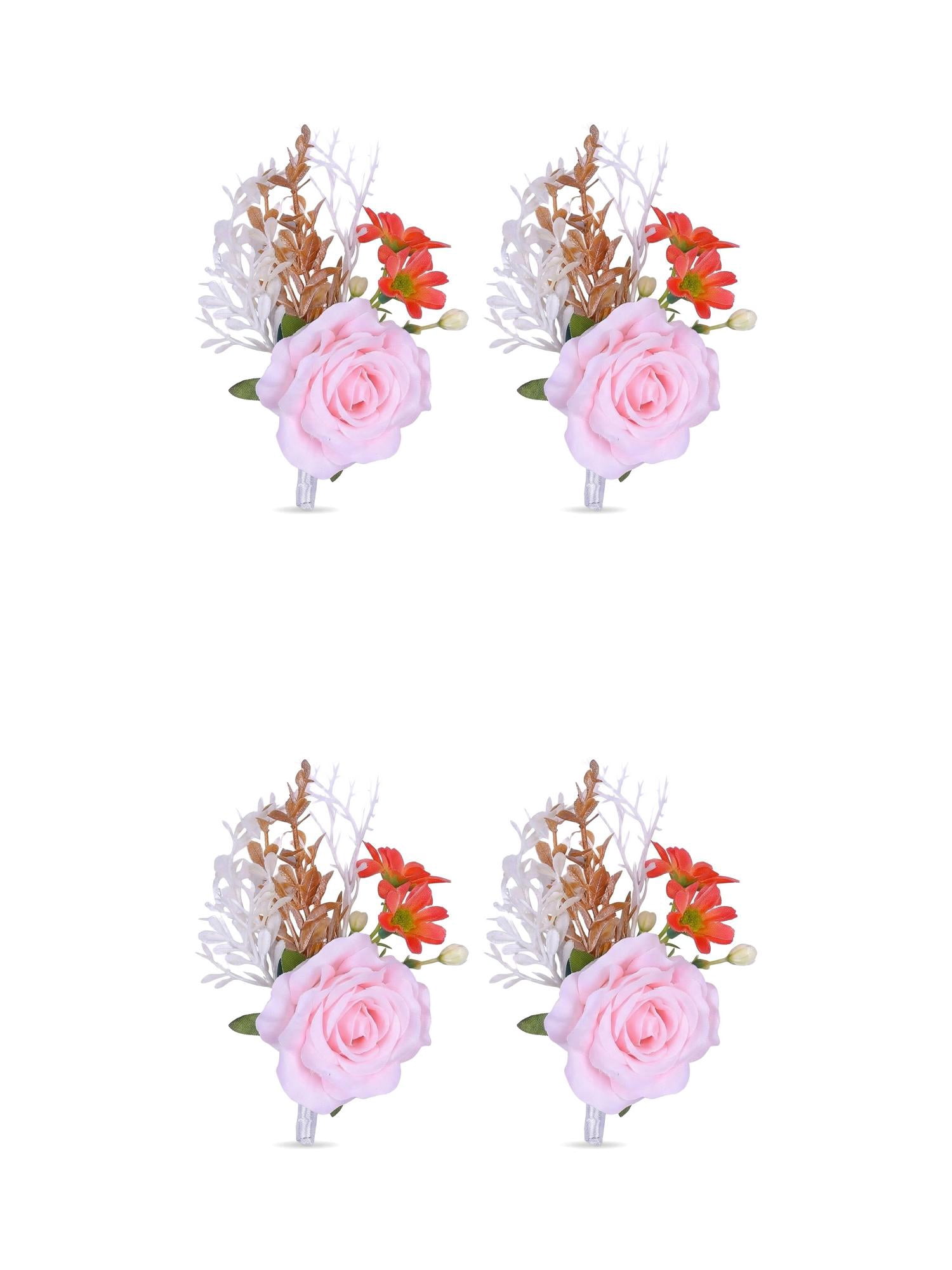 Unique Bargains 4Pcs Artificial Rose Corsage with Pins for Men Pink 5.7 in