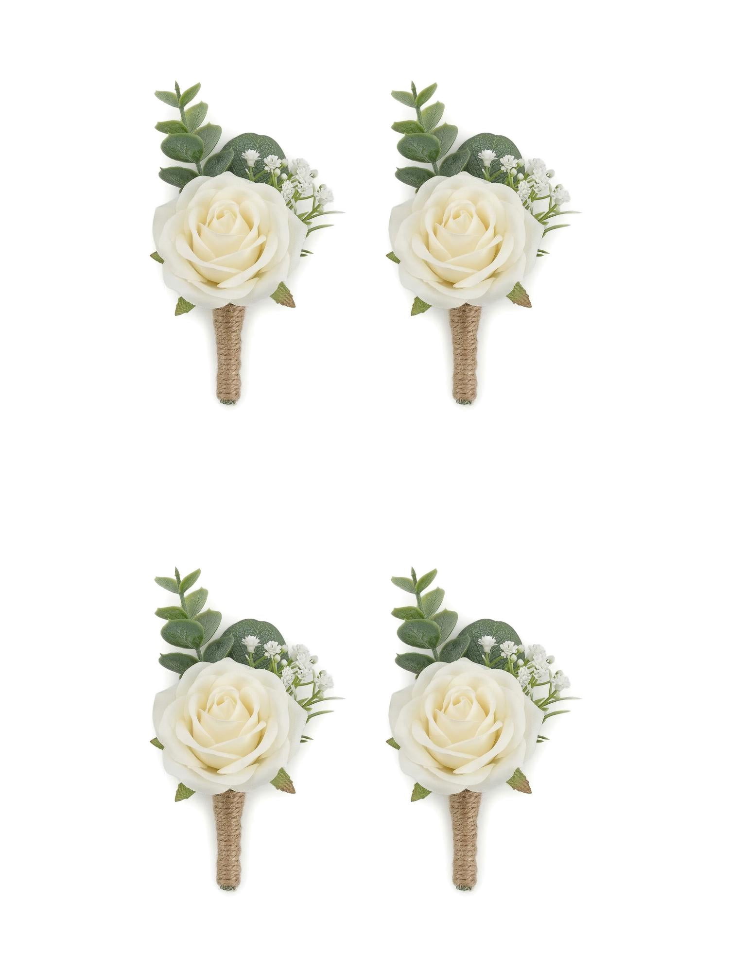 Unique Bargains 4Pcs Artificial Rose Corsage with Pins for Men White 5.7 in