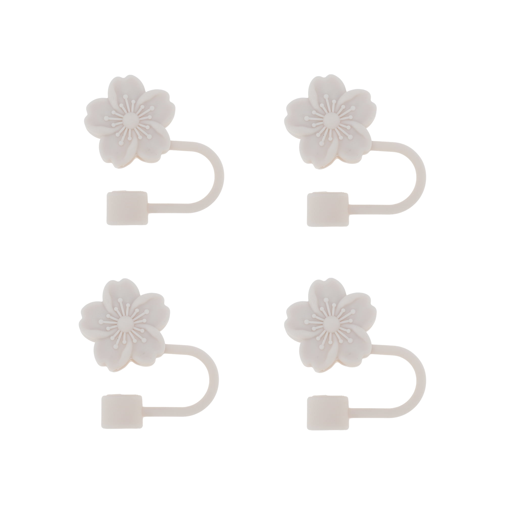 Unique Bargains 4Pcs Begonia Flower Straw Cover Cap For Cup Accessories Beige