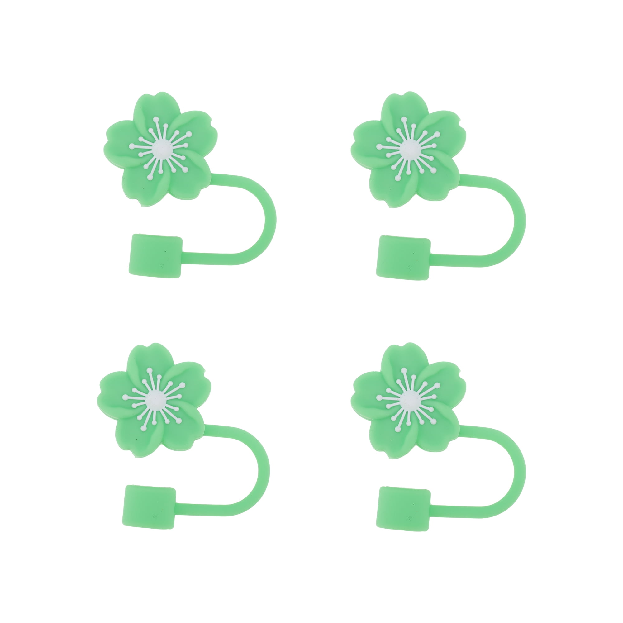 Unique Bargains 4Pcs Begonia Flower Straw Cover Cap For Cup Accessories Green